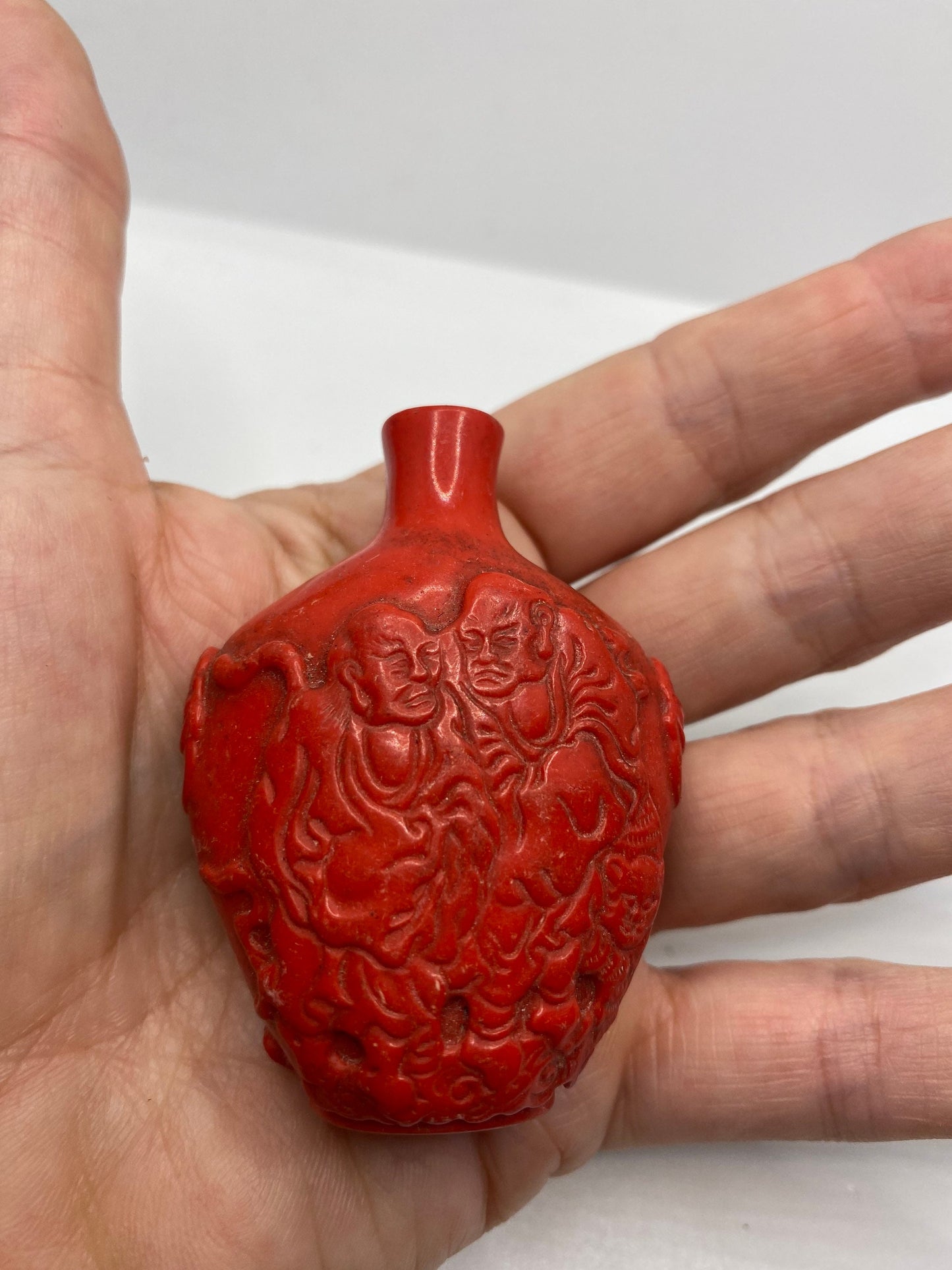 Vintage Dragon Bottle Snuff Perfume Flask Cinnabar Resin