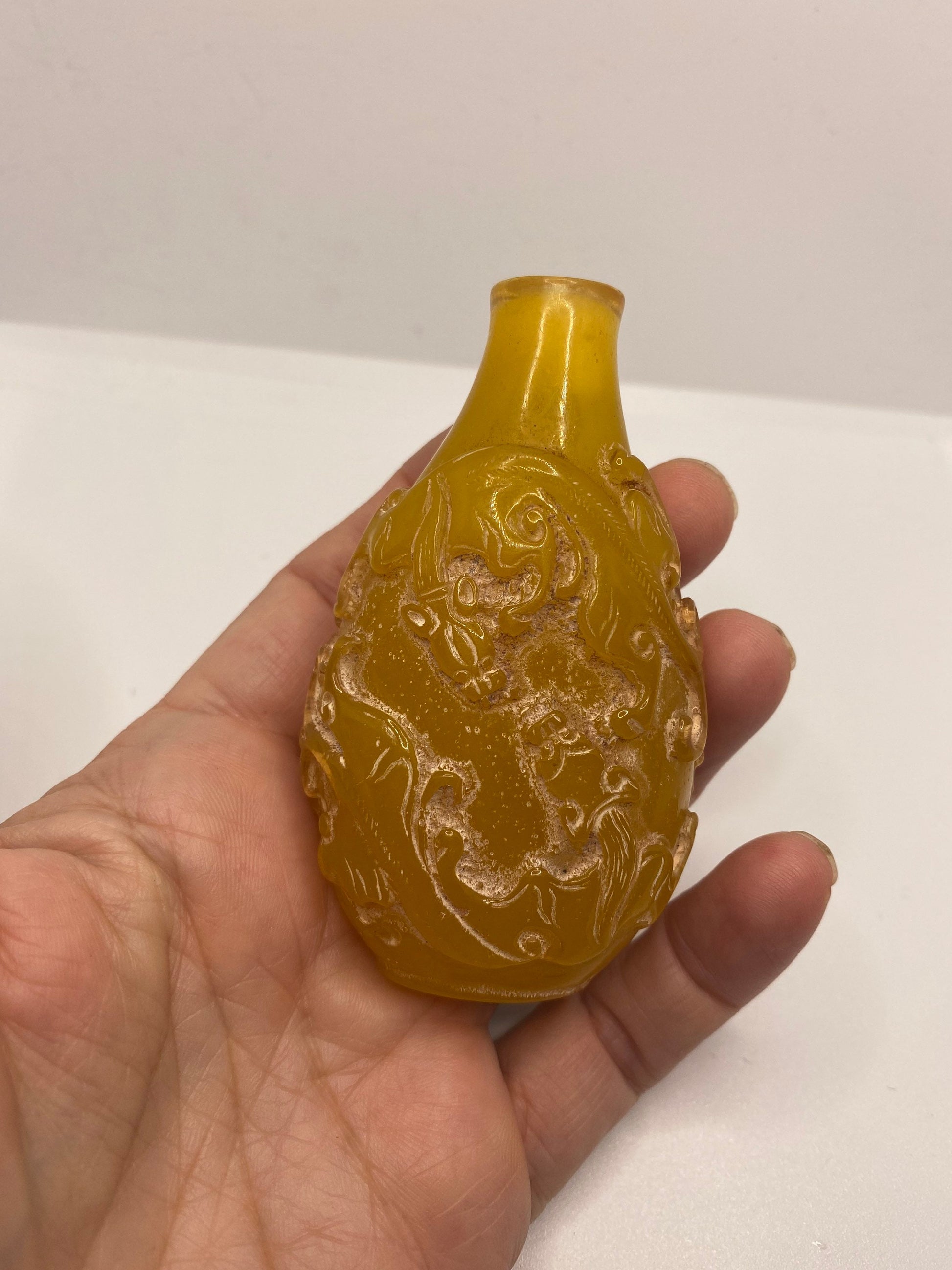 Vintage Dragon Bottle Snuff Perfume Flask Amber Resin