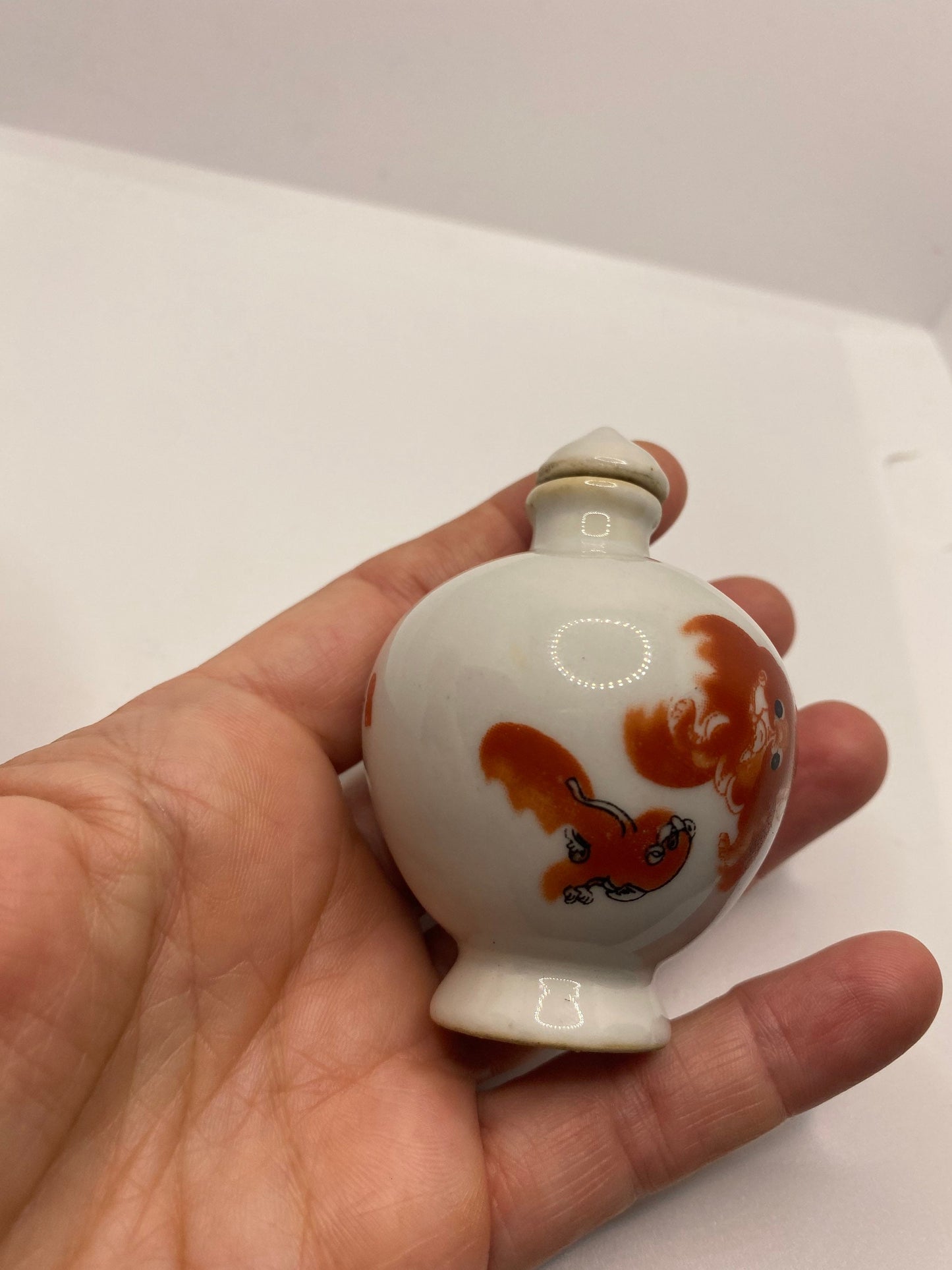 Vintage Dragon Bottle Snuff Perfume Flask Hand Painted Porcelain