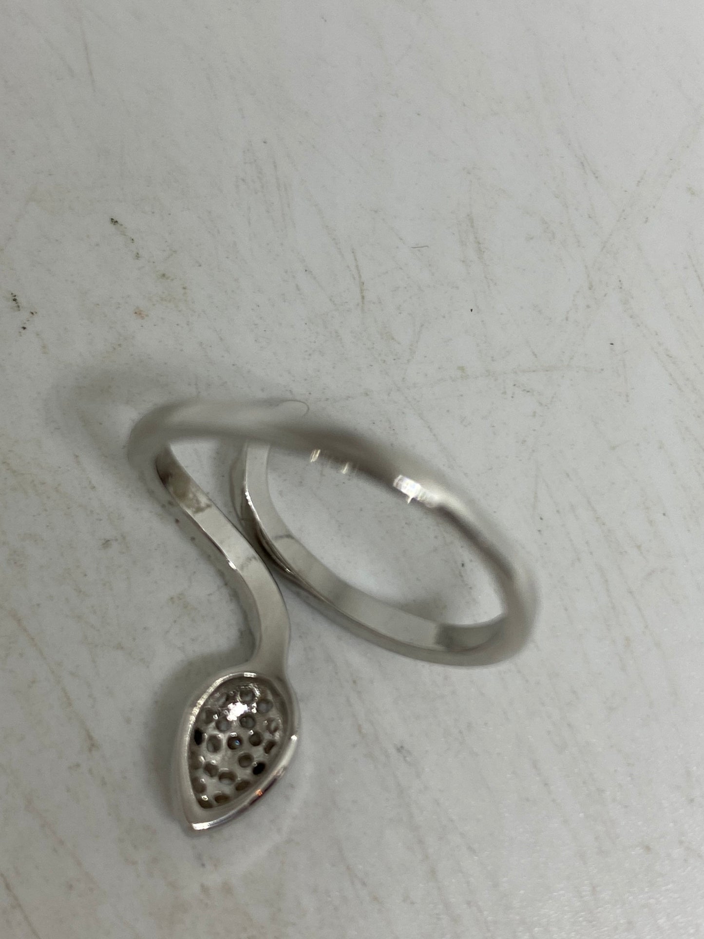 Vintage Snake Ring Sterling Silver Crystal Adjustable