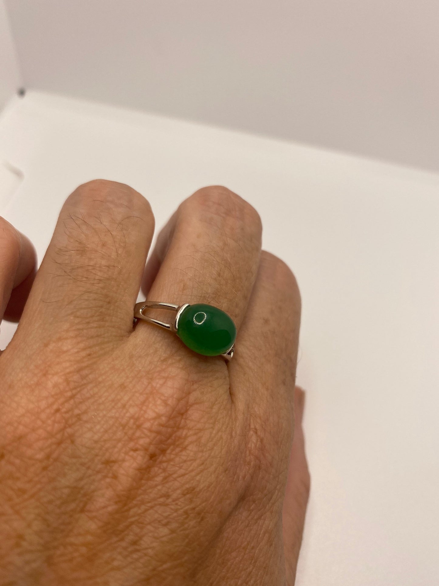 Vintage Lucky Green Nephrite Jade Cocktail Ring