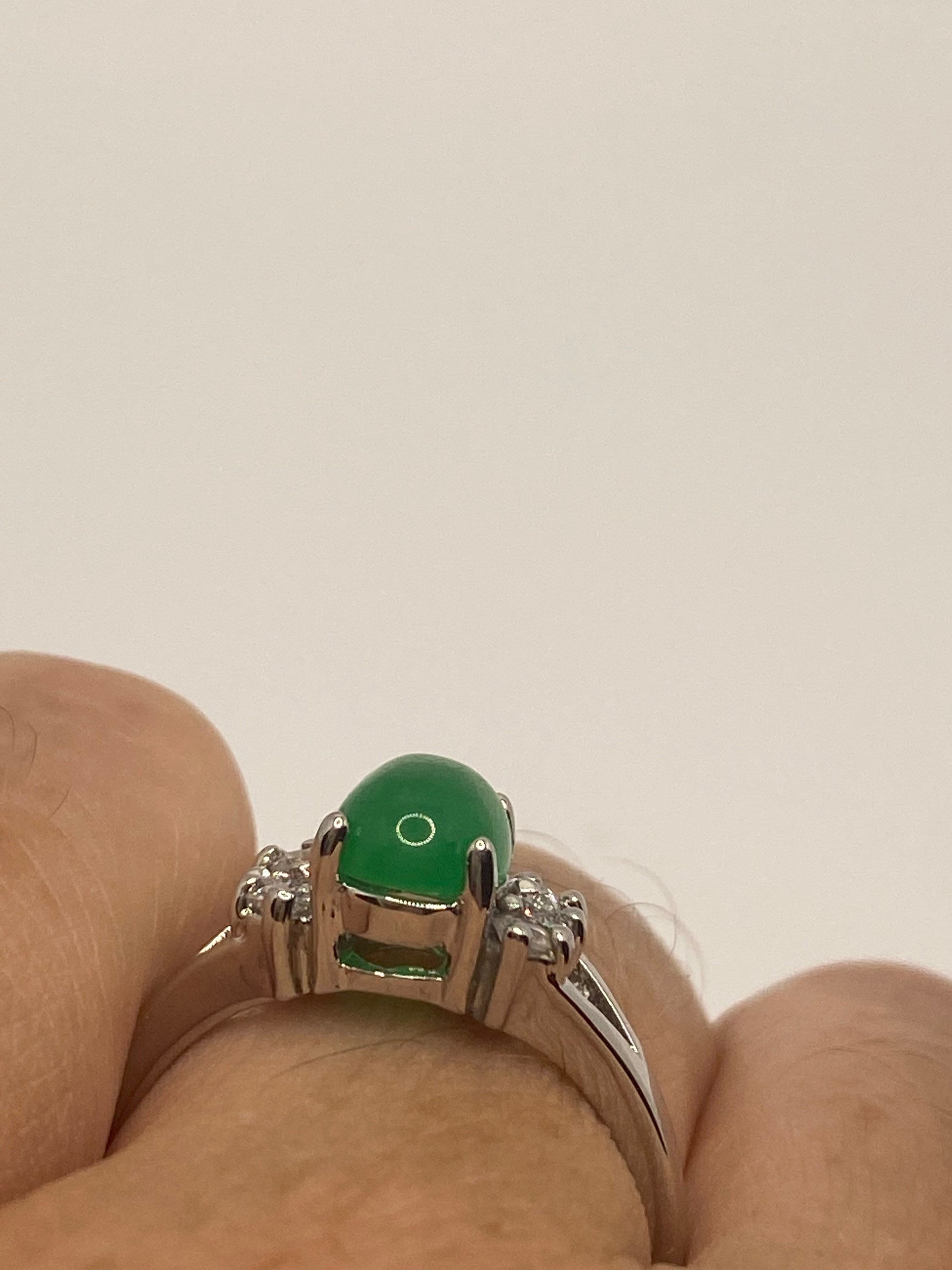 Vintage Lucky Green Nephrite Jade Cocktail Ring