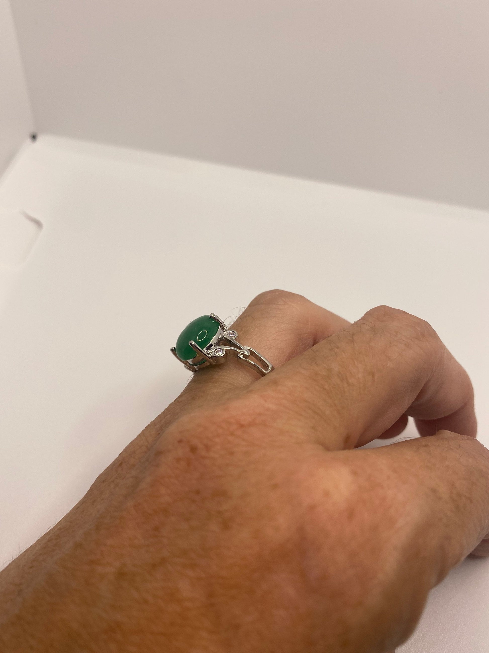 Vintage Lucky Green Nephrite Jade Cocktail Ring