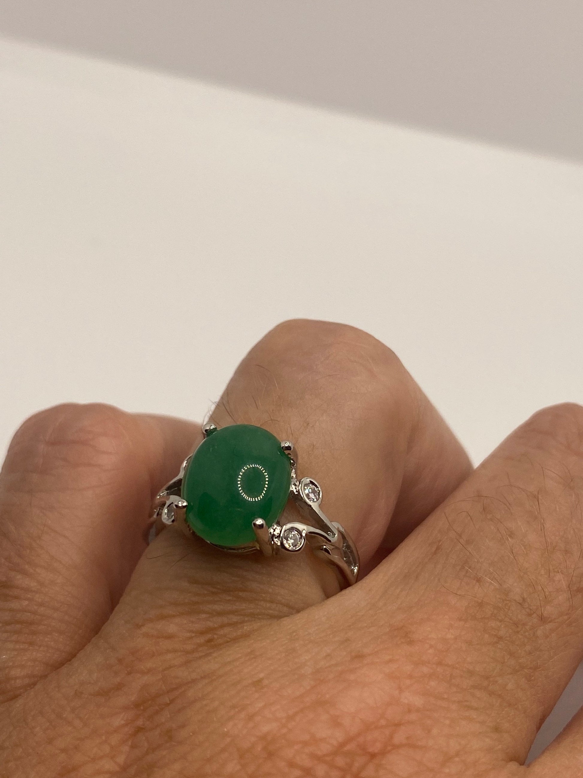 Vintage Lucky Green Nephrite Jade Cocktail Ring