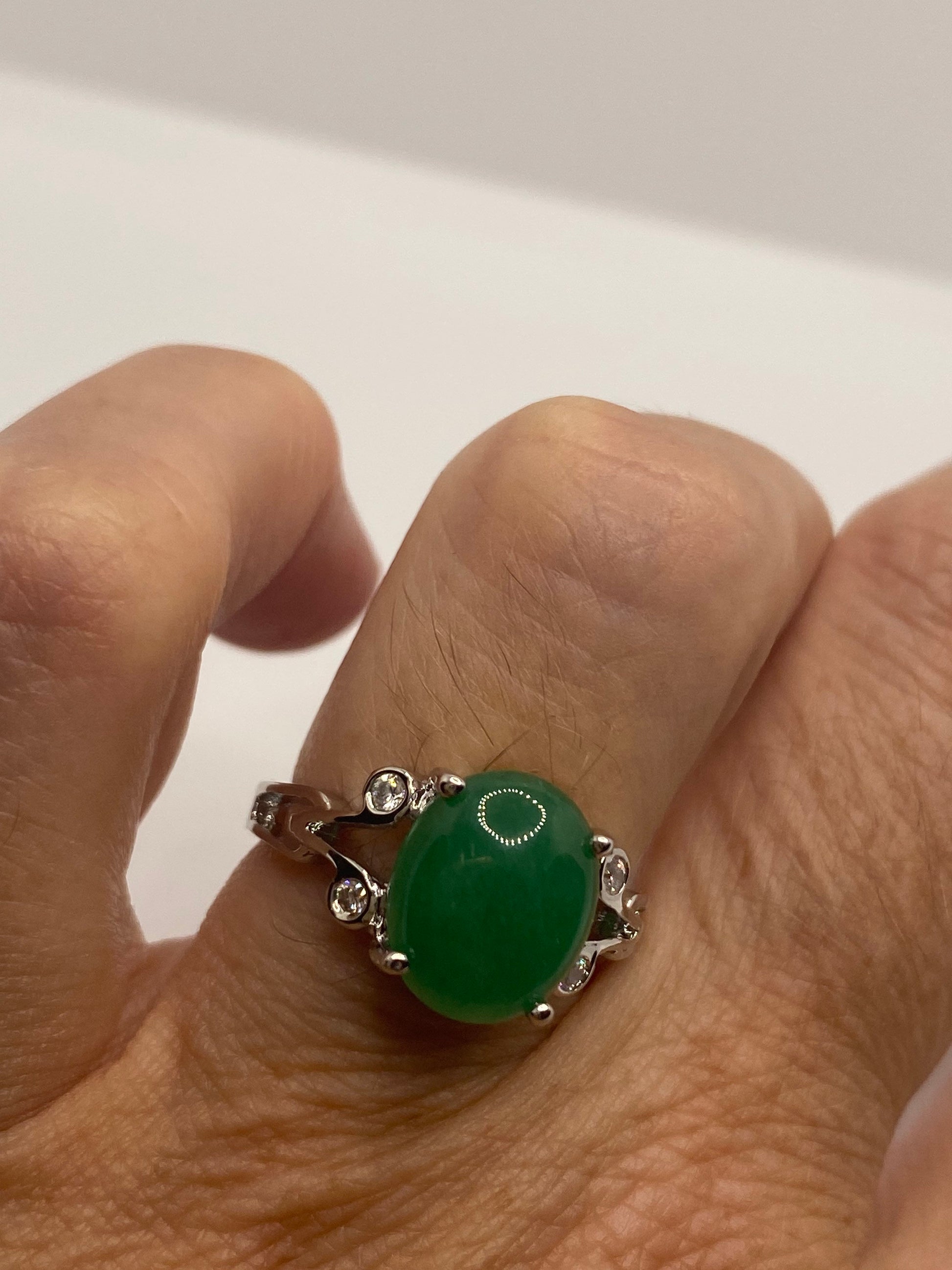 Vintage Lucky Green Nephrite Jade Cocktail Ring