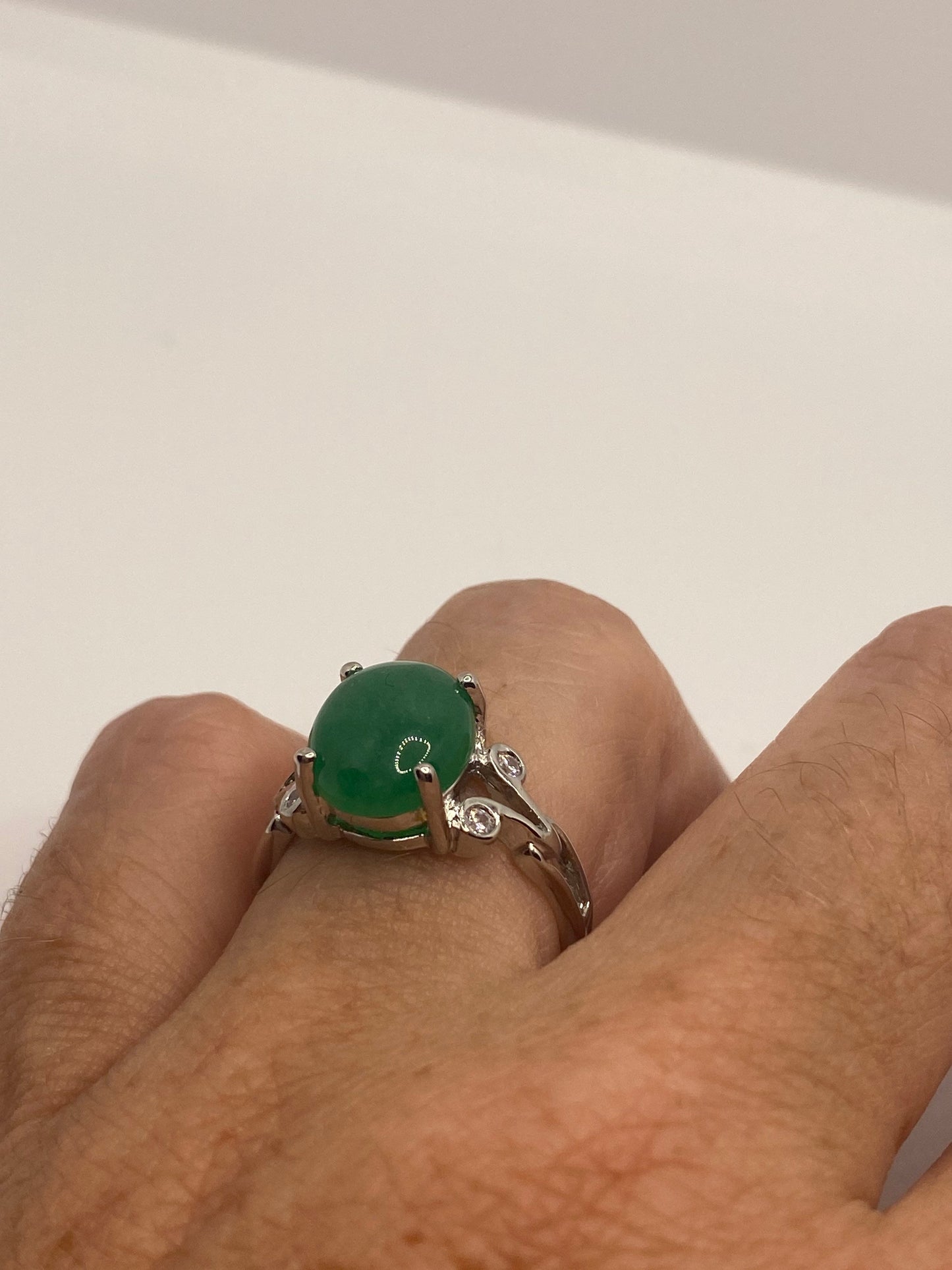 Vintage Lucky Green Nephrite Jade Cocktail Ring