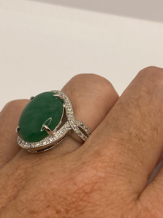 Vintage Lucky Green Nephrite Jade Cocktail Ring