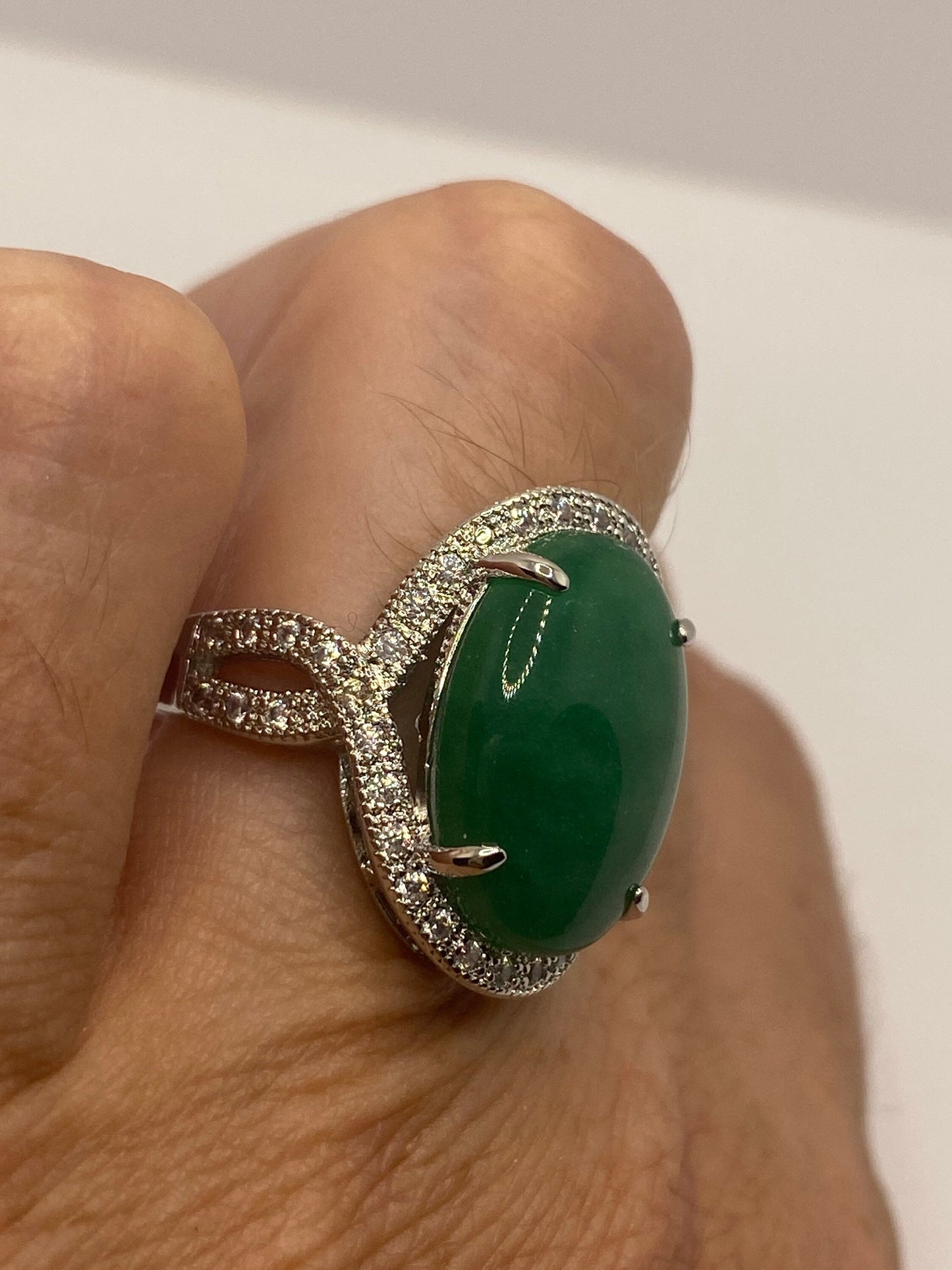 Vintage Lucky Green Nephrite Jade Cocktail Ring