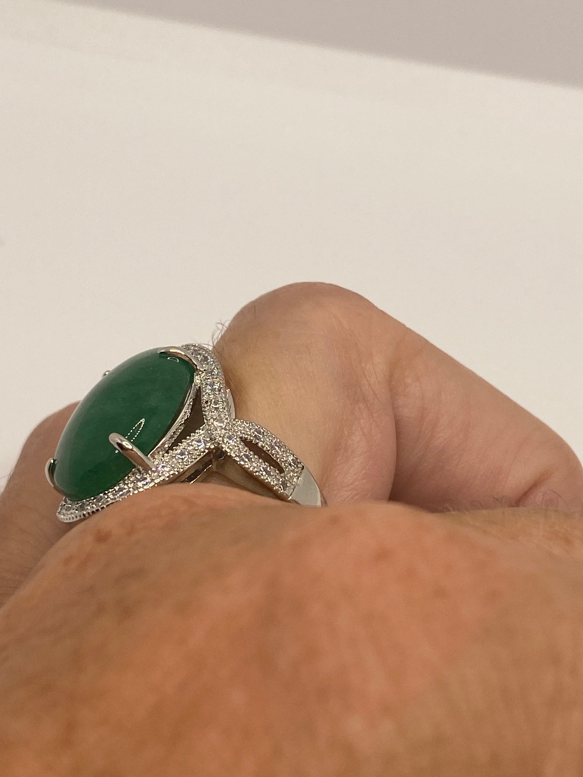 Vintage Lucky Green Nephrite Jade Cocktail Ring