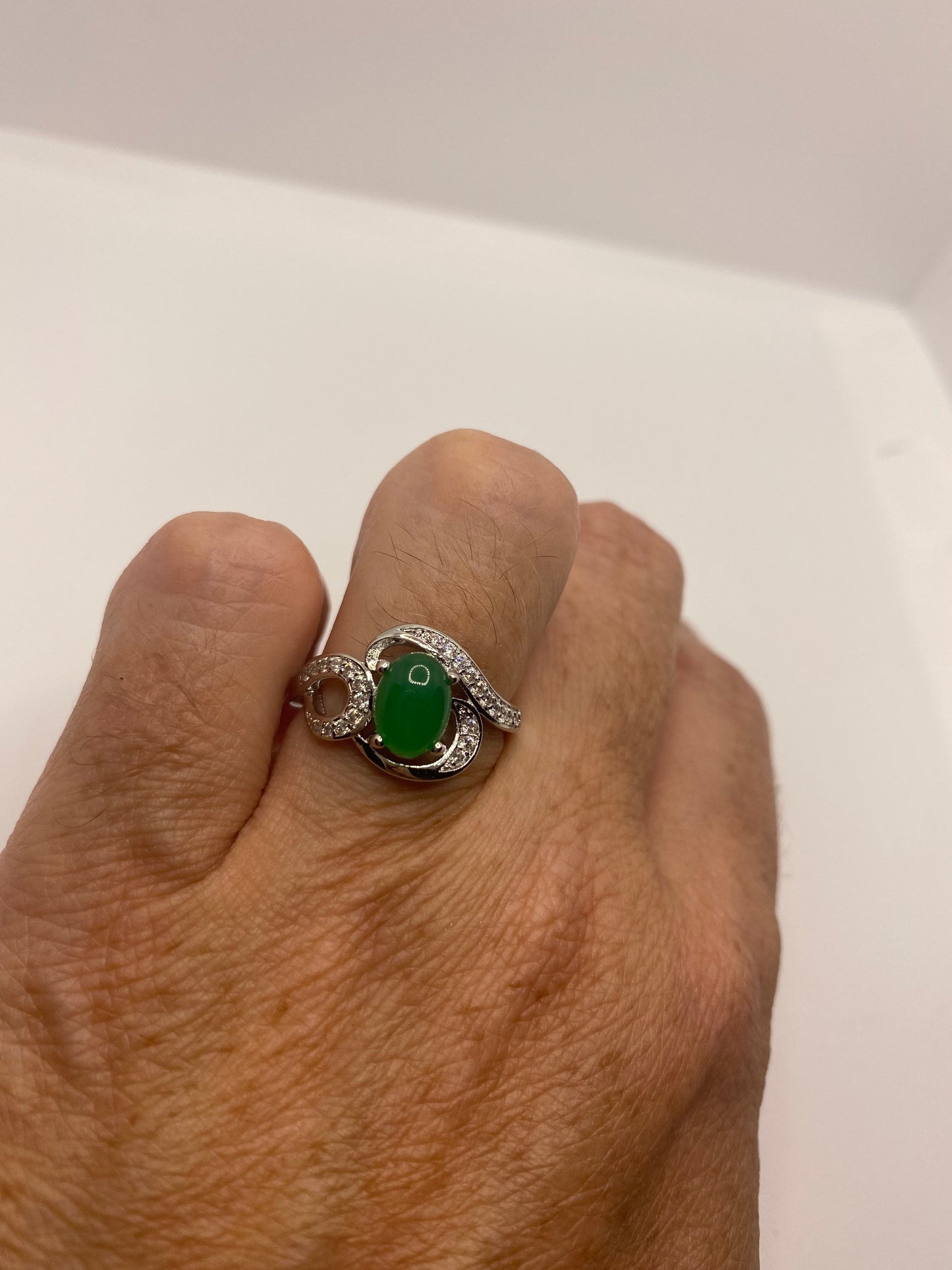 Vintage Lucky Green Nephrite Jade Cocktail Ring