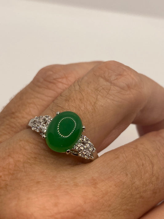 Vintage Lucky Green Nephrite Jade Cocktail Ring