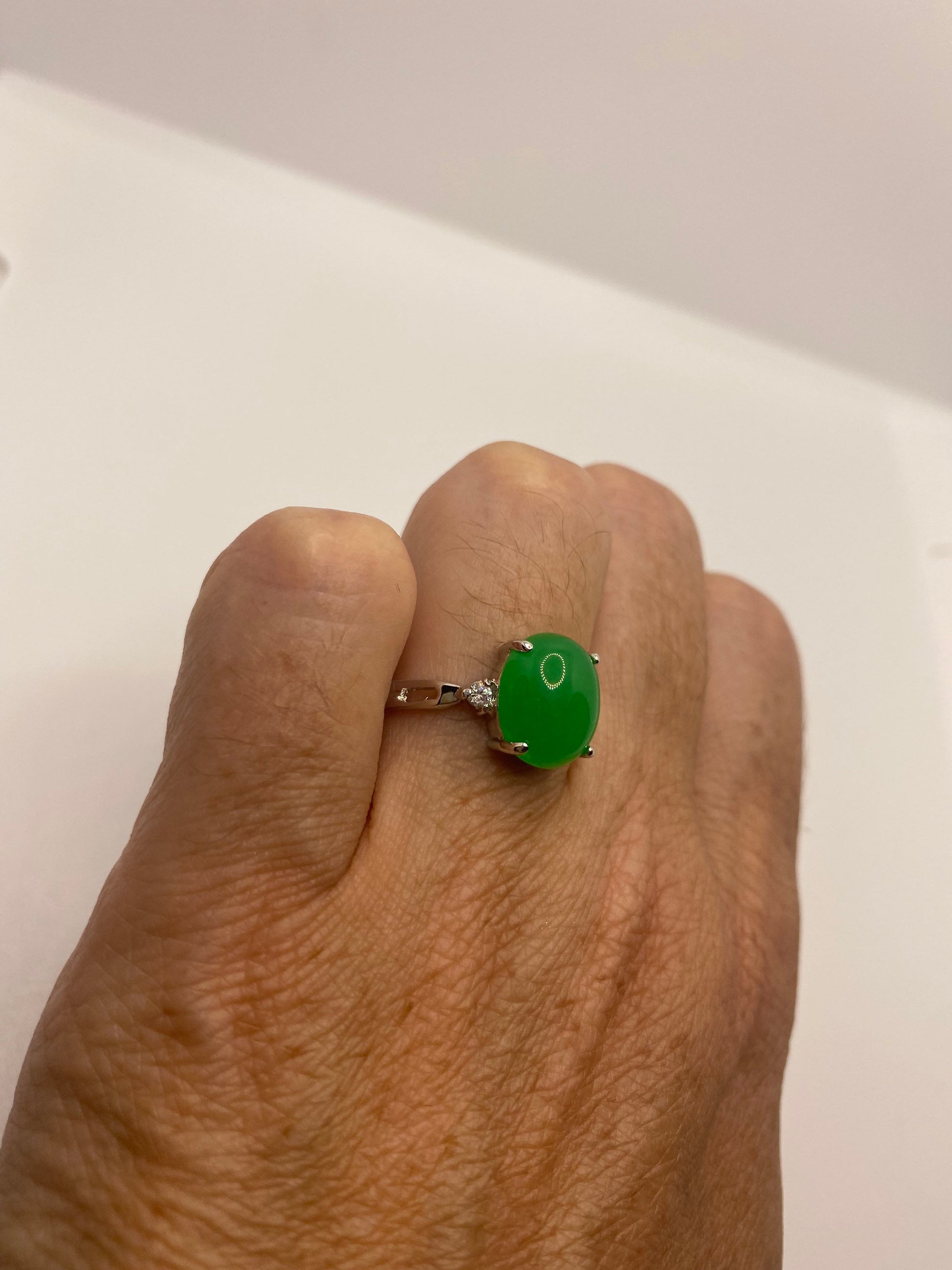 Vintage Lucky Green Nephrite Jade Cocktail Ring