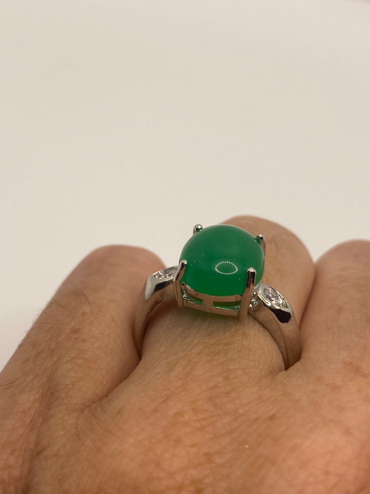 Vintage Lucky Green Nephrite Jade Cocktail Ring