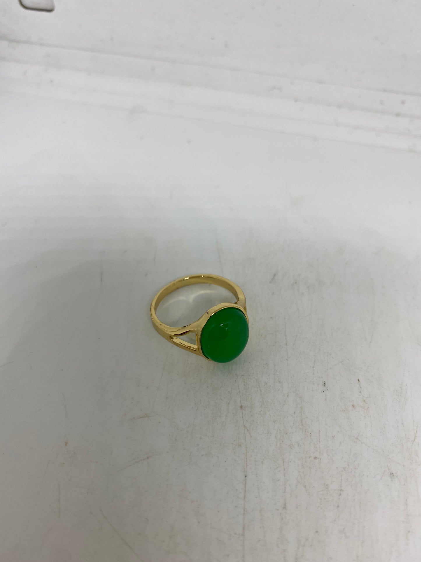 Vintage Lucky Green Nephrite Jade Ring Golden