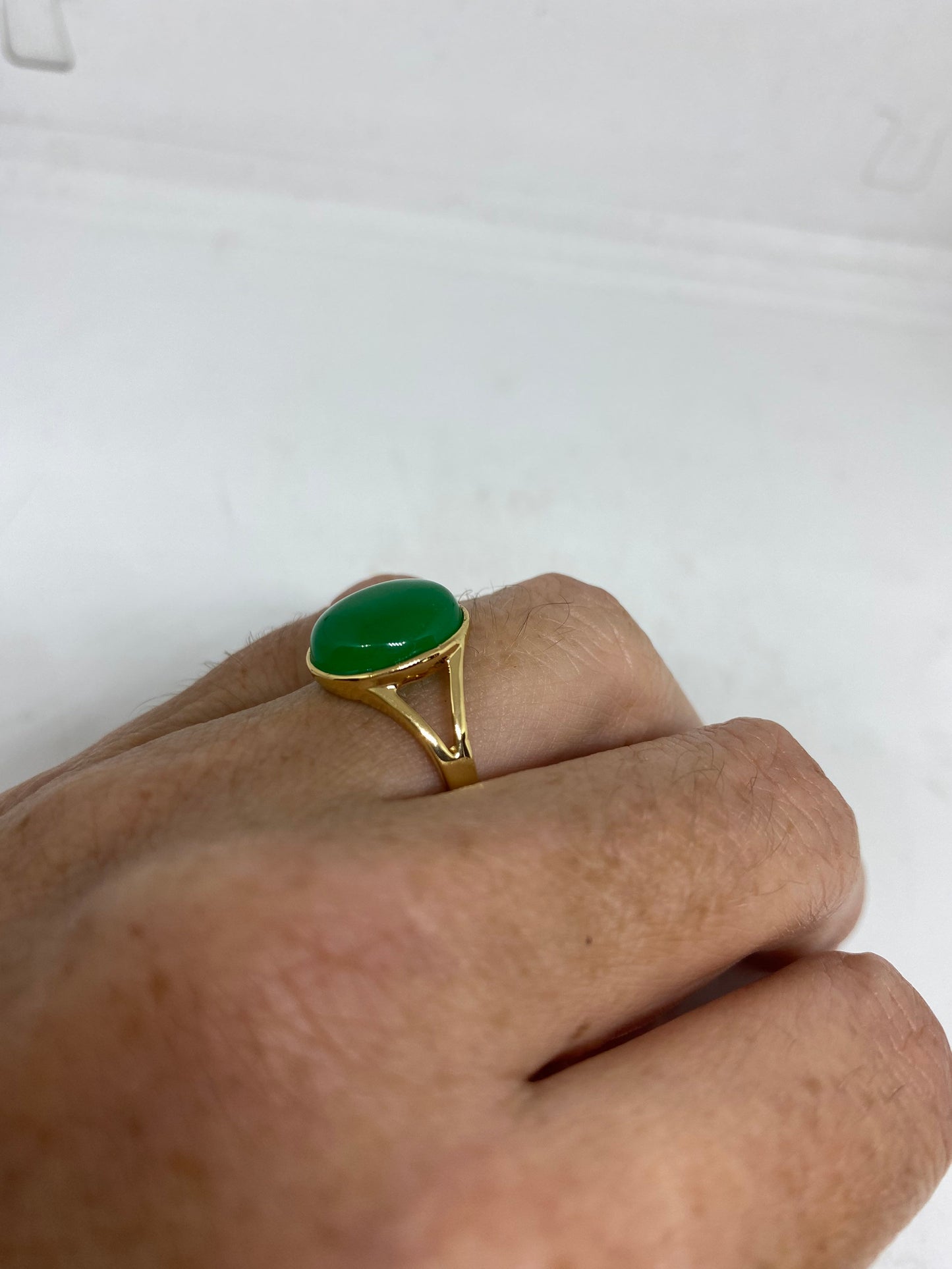 Vintage Lucky Green Nephrite Jade Ring Golden