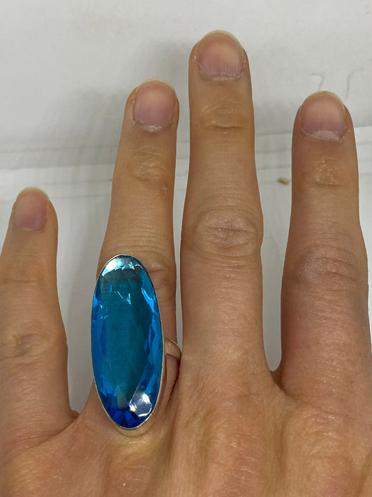 Vintage Blue Vintage Art Glass Ring About 1 Inch Long Knuckle Ring