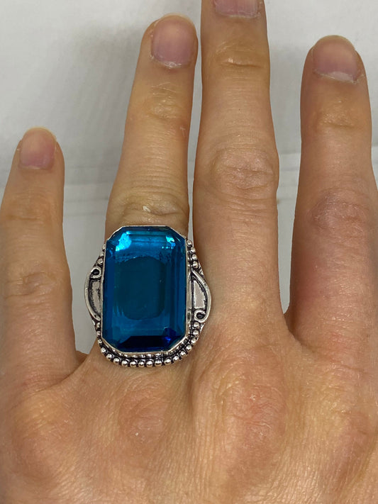 Vintage Blue Vintage Art Glass Ring About 1 Inch Long Knuckle Ring