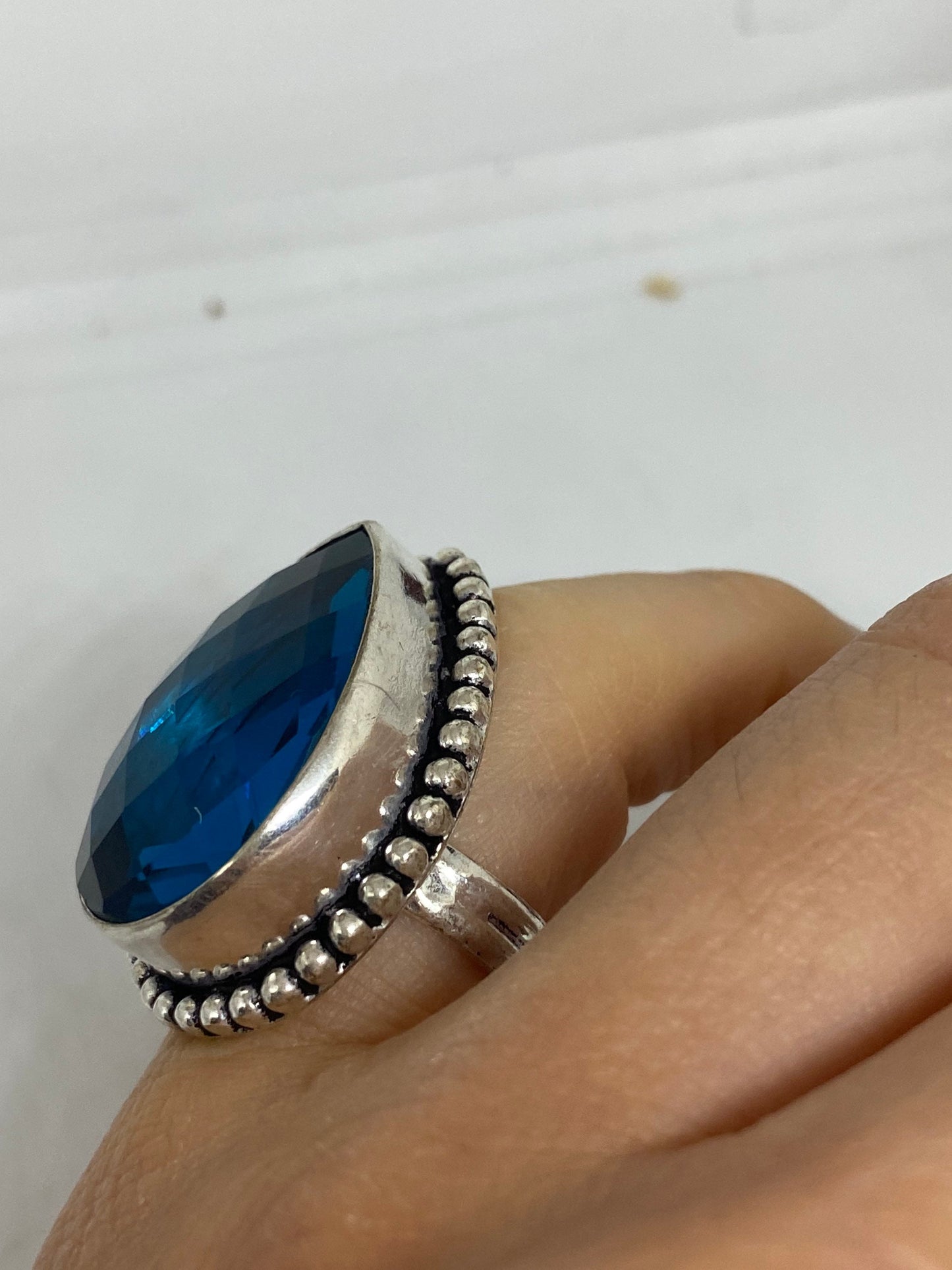 Vintage Blue Vintage Art Glass Ring About 1 Inch Long Knuckle Ring