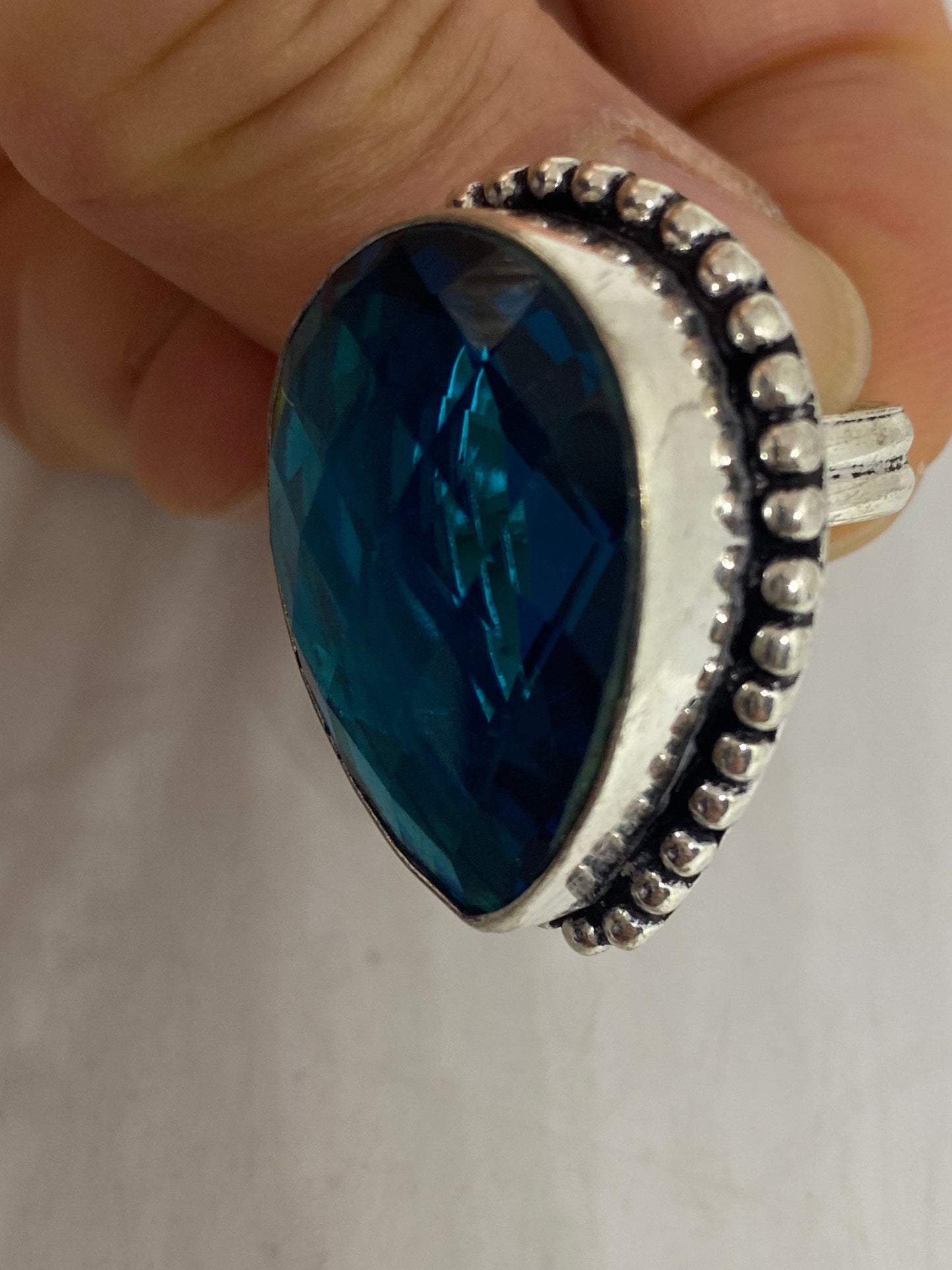 Vintage Blue Vintage Art Glass Ring About 1 Inch Long Knuckle Ring