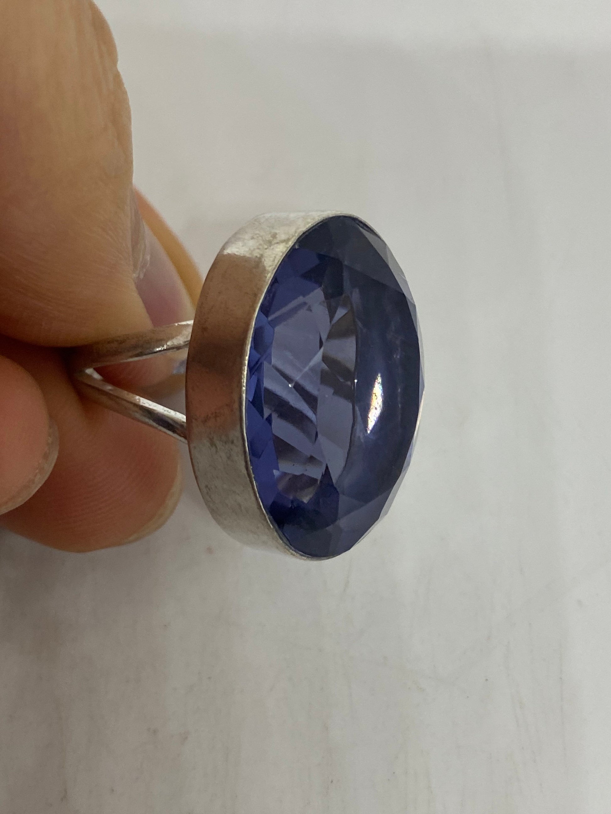 Vintage Blue Vintage Art Glass Ring About 1 Inch Long Knuckle Ring