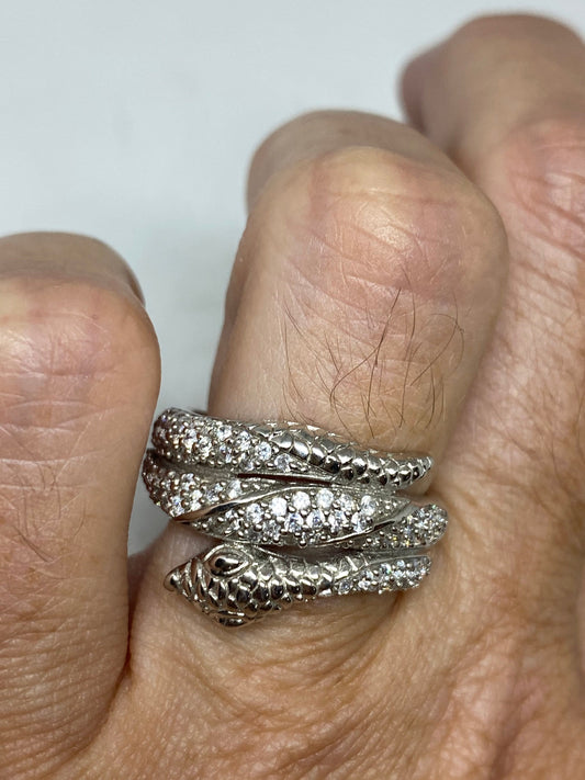 Vintage Snake Ring 925 Sterling Silver Crystal