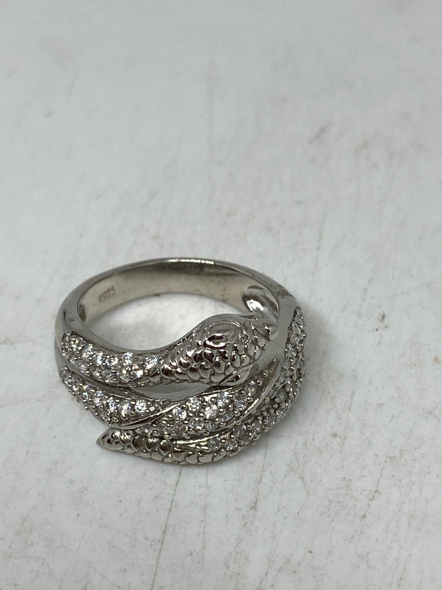 Vintage Snake Ring 925 Sterling Silver Crystal