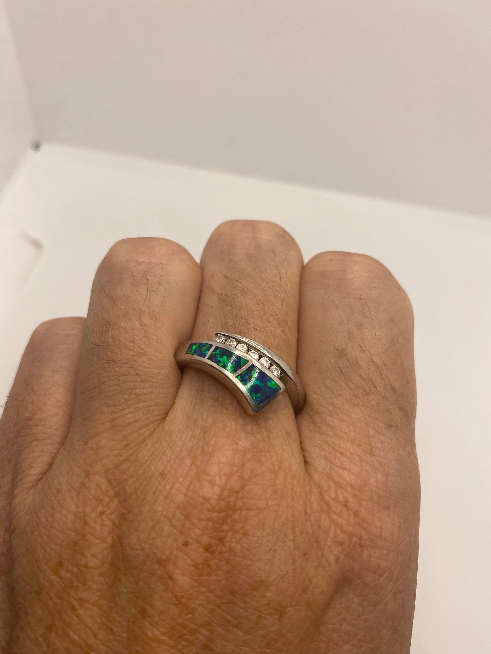 Vintage Opal 925 Sterling Silver Inlay Ring