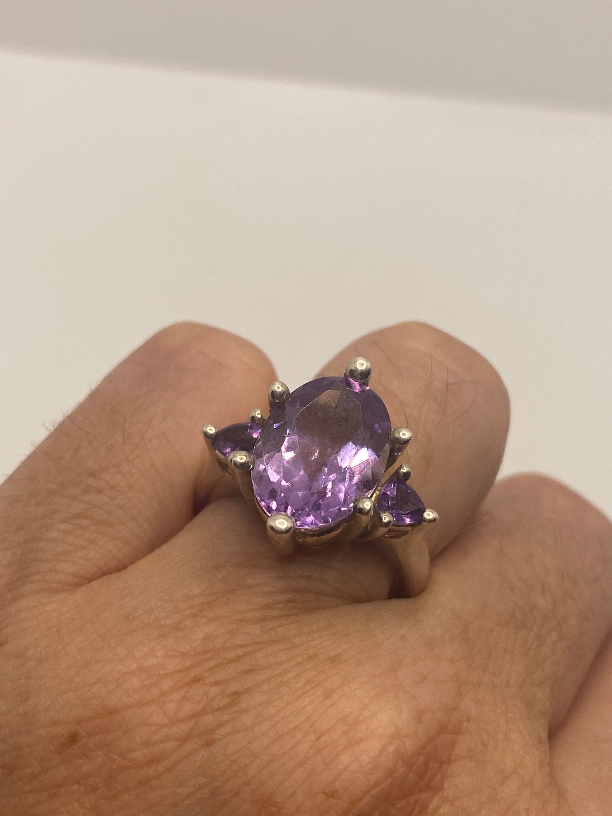 Vintage Purple Amethyst Ring 925 Sterling Silver