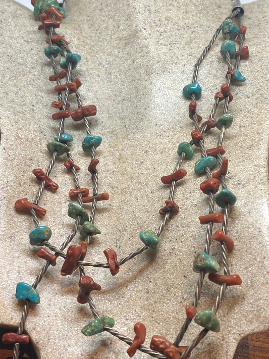 Vintage Native American Red Turquoise Necklace 925 Sterling Silver