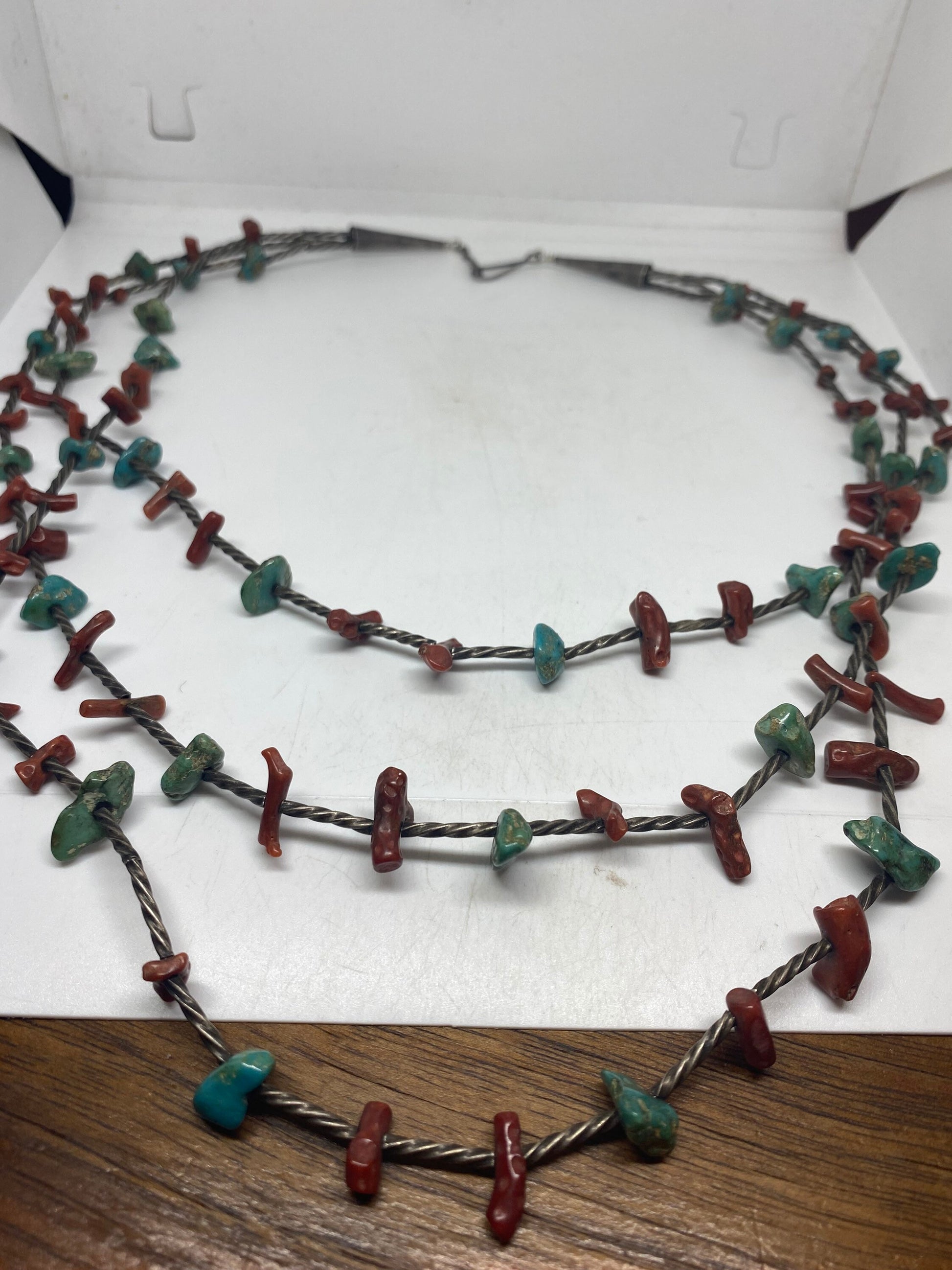 Vintage Native American Red Turquoise Necklace 925 Sterling Silver