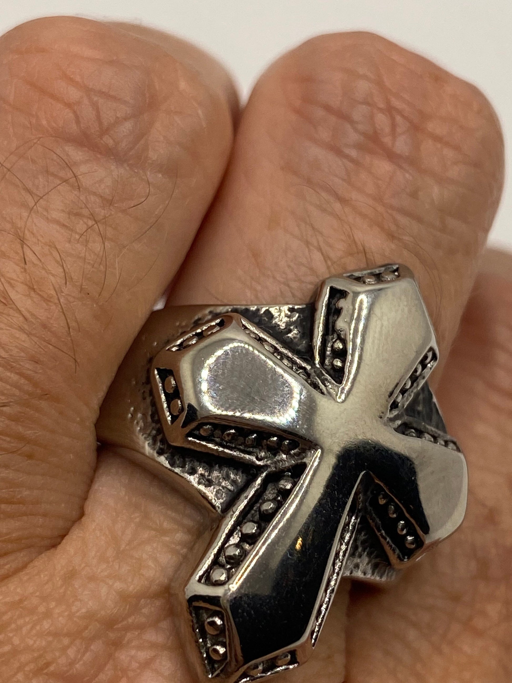 Vintage Gothic Cross Mens Ring Silver Stainless Steel