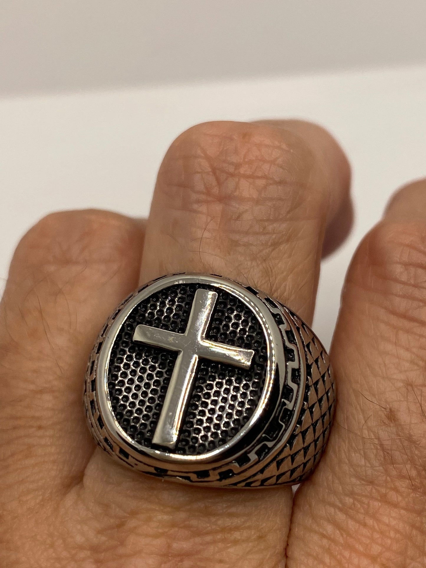 Vintage Gothic Cross Mens Ring Silver Stainless Steel