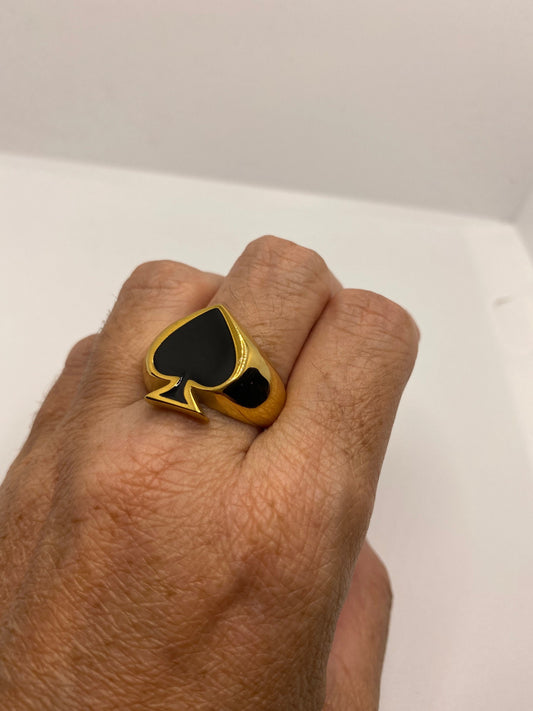 Vintage Black Spade Golden Stainless Steel Ring