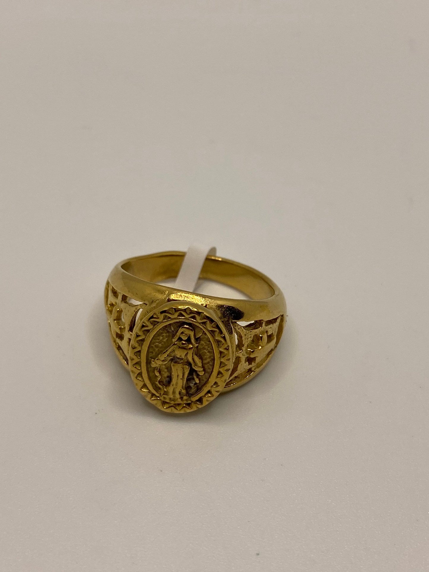 Vintage Mother Mary Saint Mens Ring Golden Stainless Steel