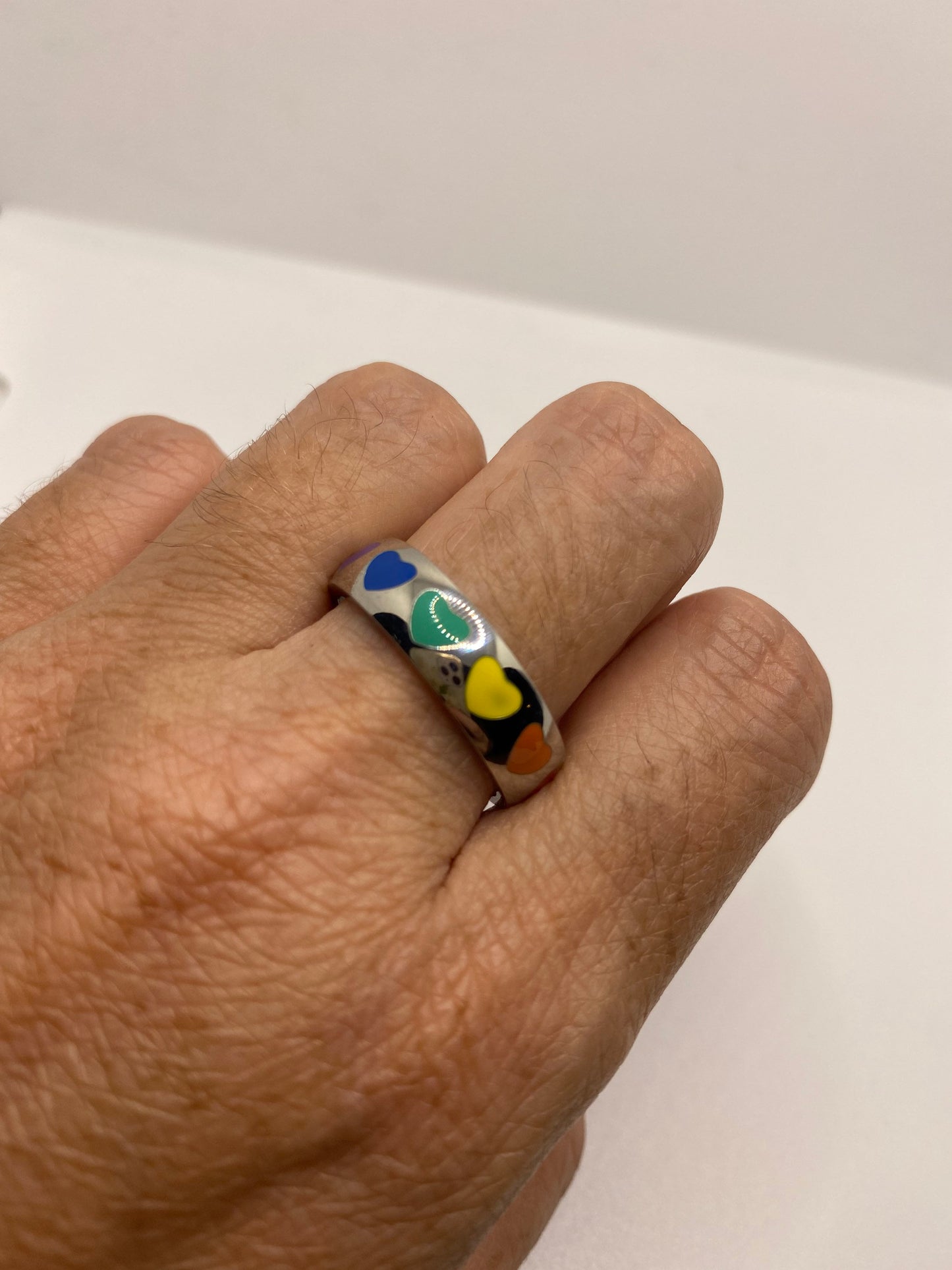 Vintage Heart Rainbow Pride Stainless Steel Band Infinity Ring