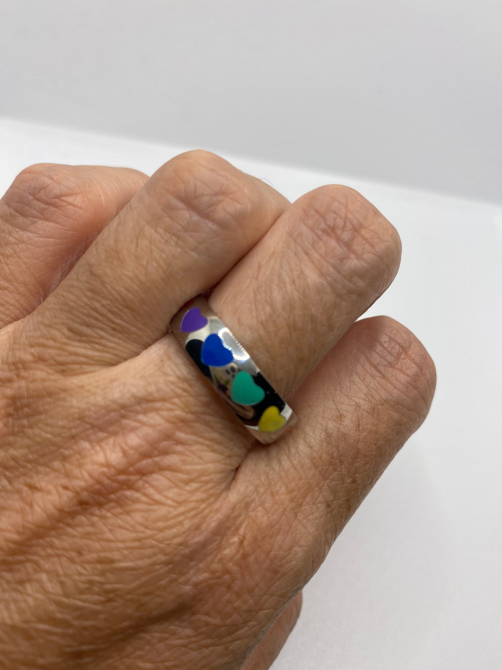 Vintage Heart Rainbow Pride Stainless Steel Band Infinity Ring