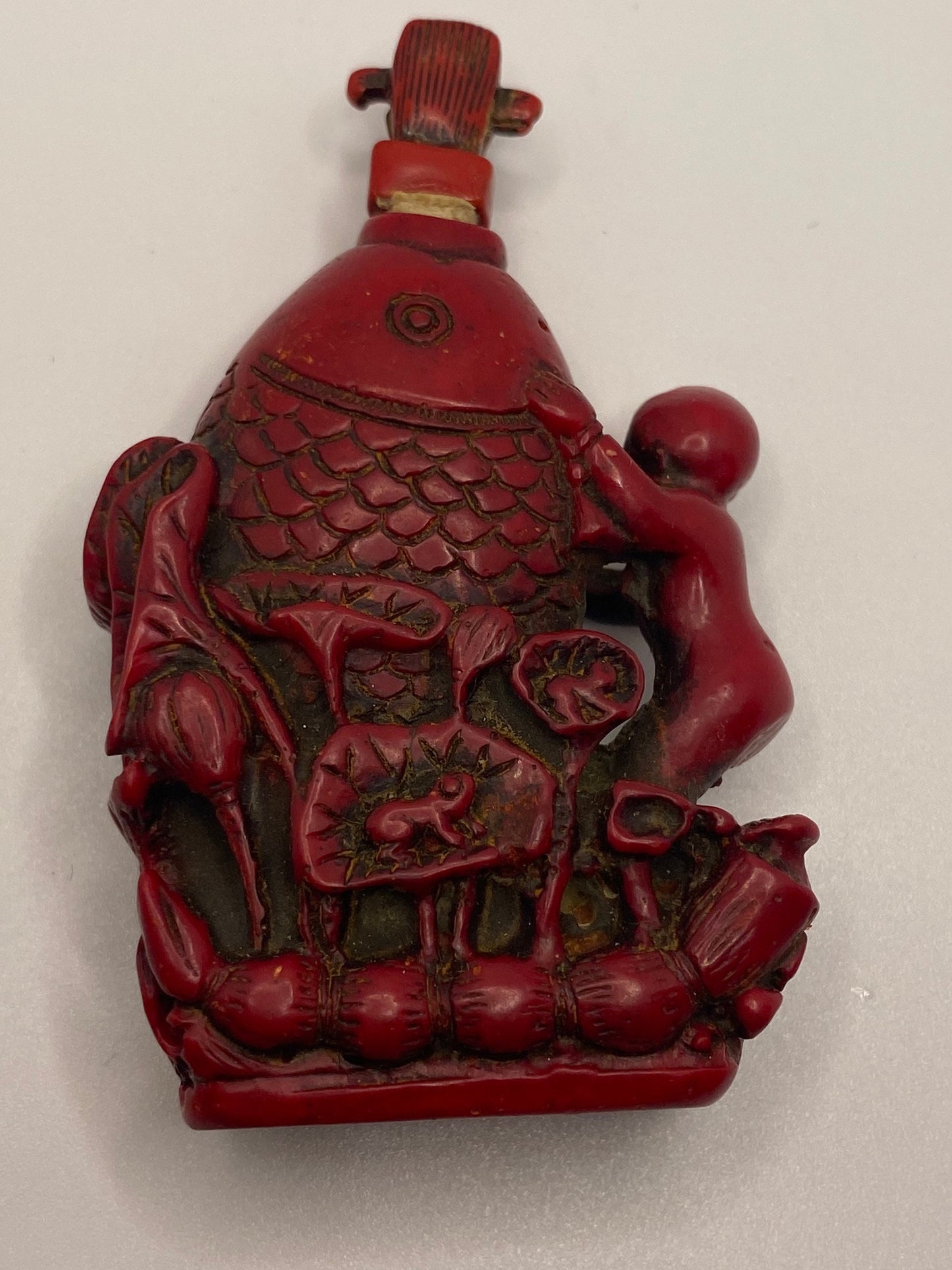 Vintage Dragon Bottle Snuff Perfume Flask Cinnabar Resin