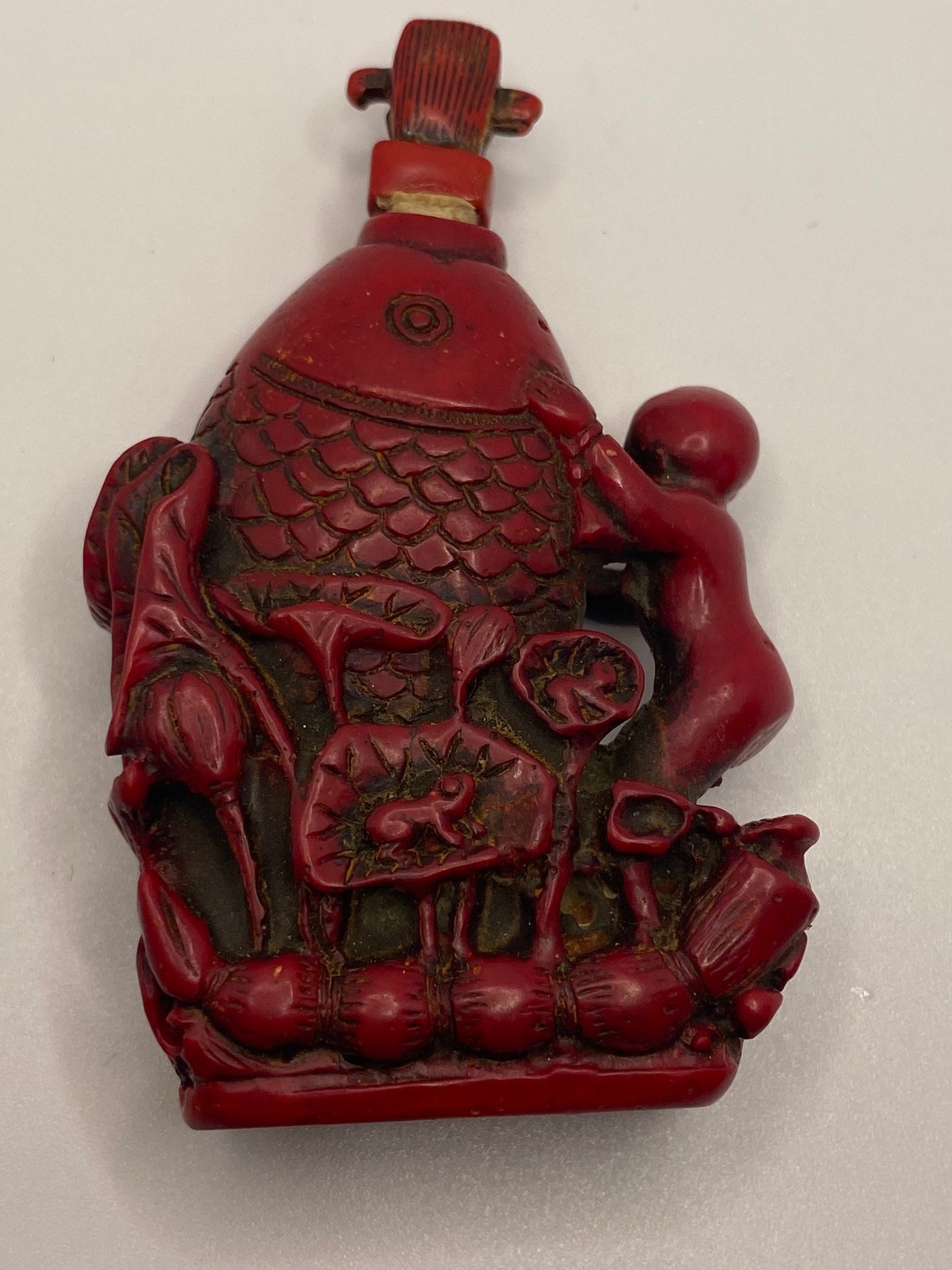 Vintage Dragon Bottle Snuff Perfume Flask Cinnabar Resin