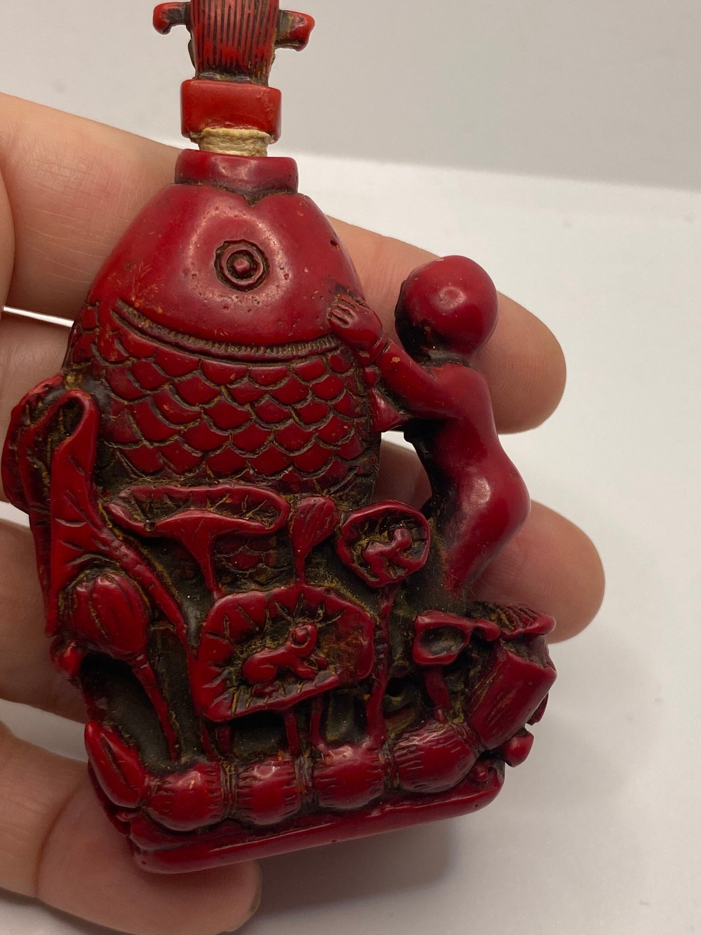 Vintage Dragon Bottle Snuff Perfume Flask Cinnabar Resin