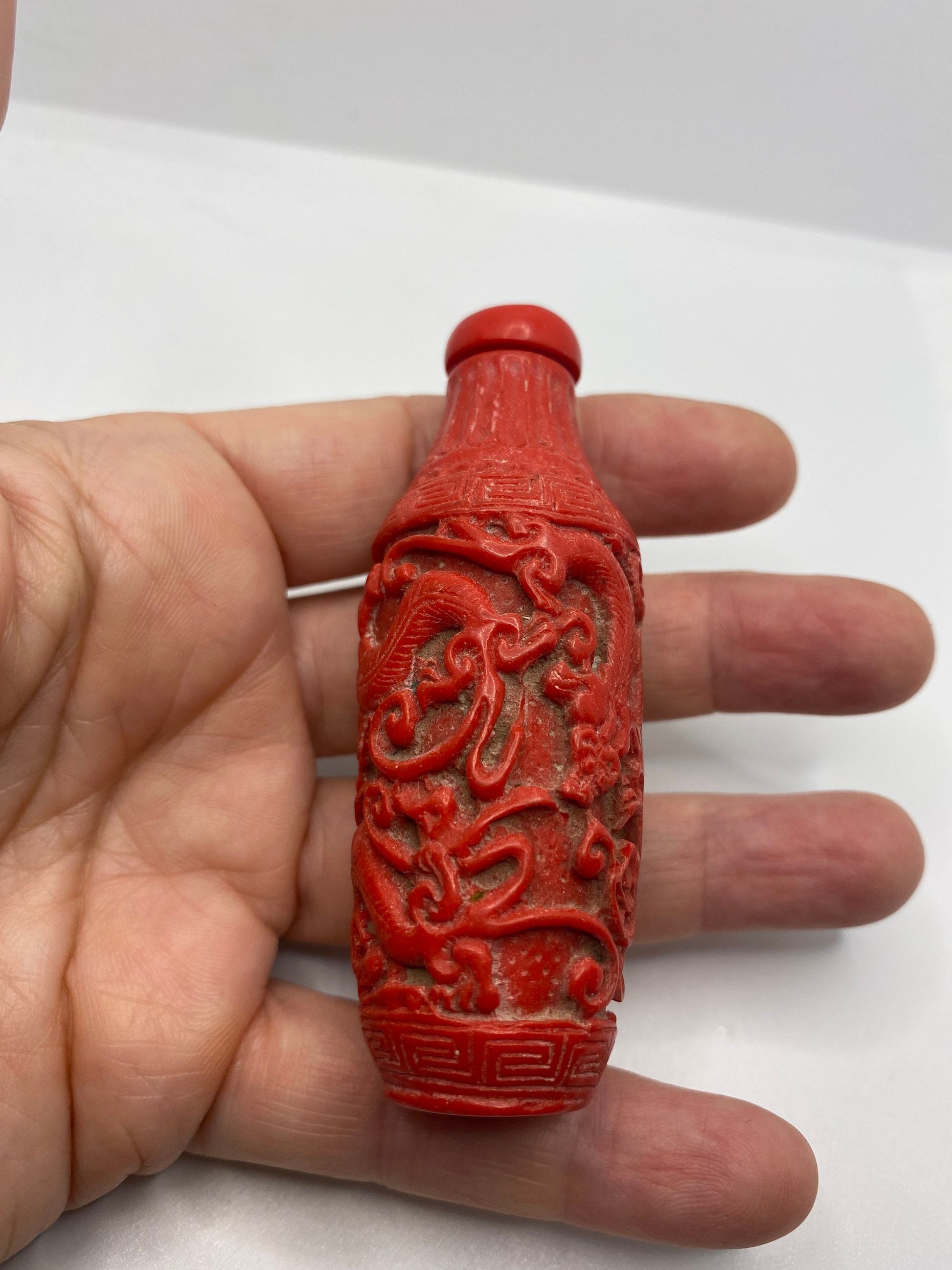 Vintage Dragon Bottle Snuff Perfume Flask Cinnabar Resin