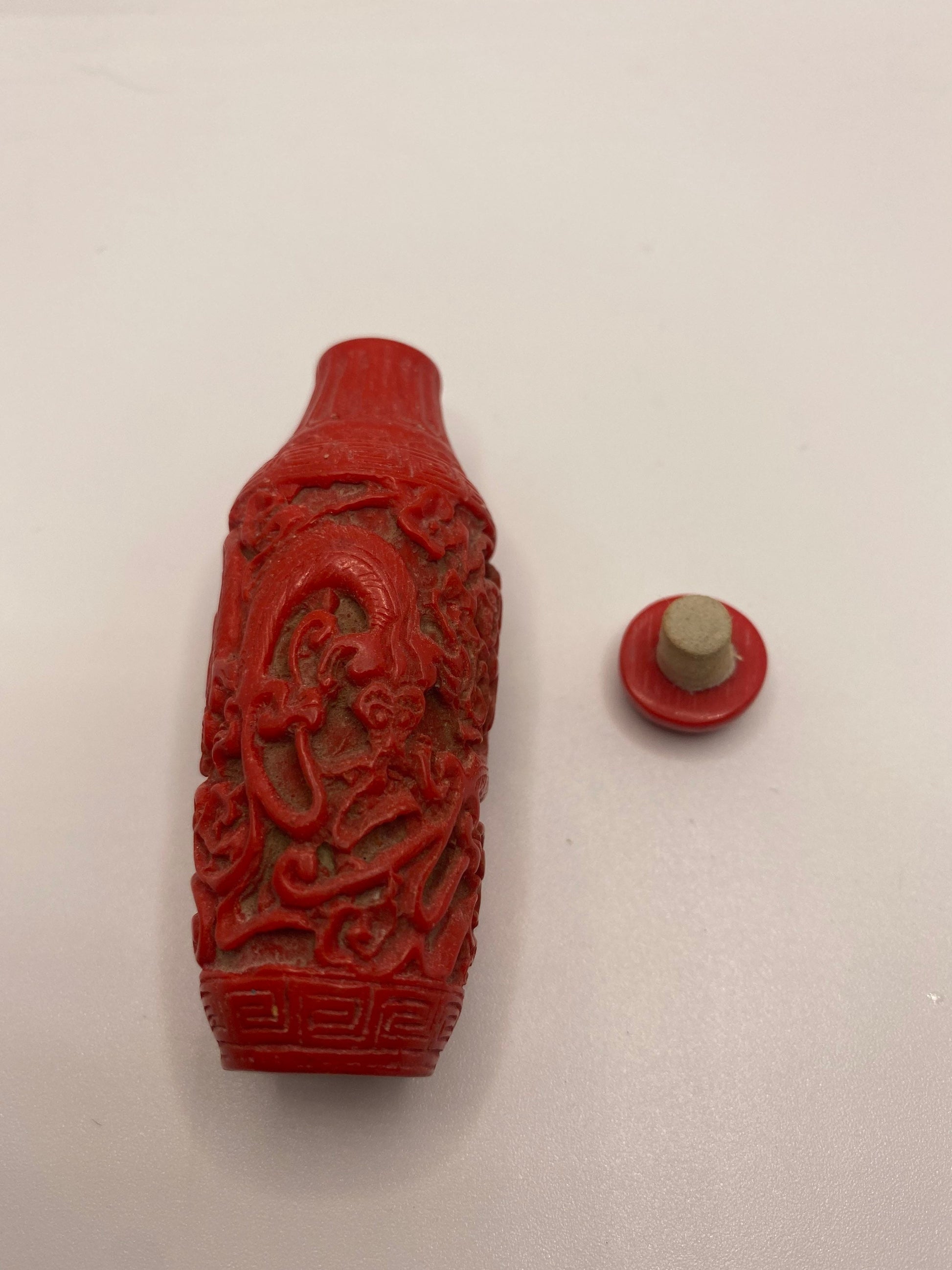 Vintage Dragon Bottle Snuff Perfume Flask Cinnabar Resin