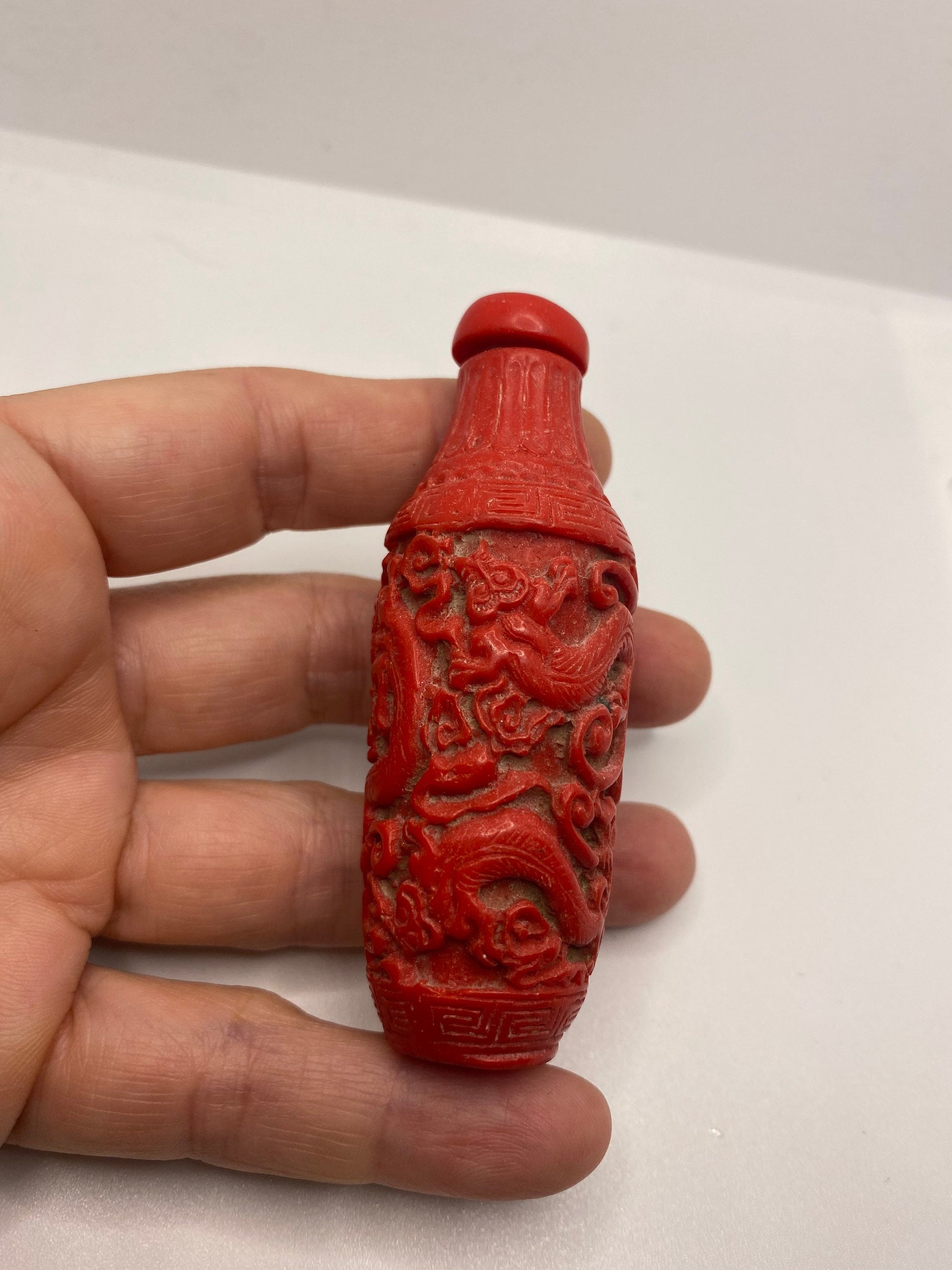 Vintage Dragon Bottle Snuff Perfume Flask Cinnabar Resin