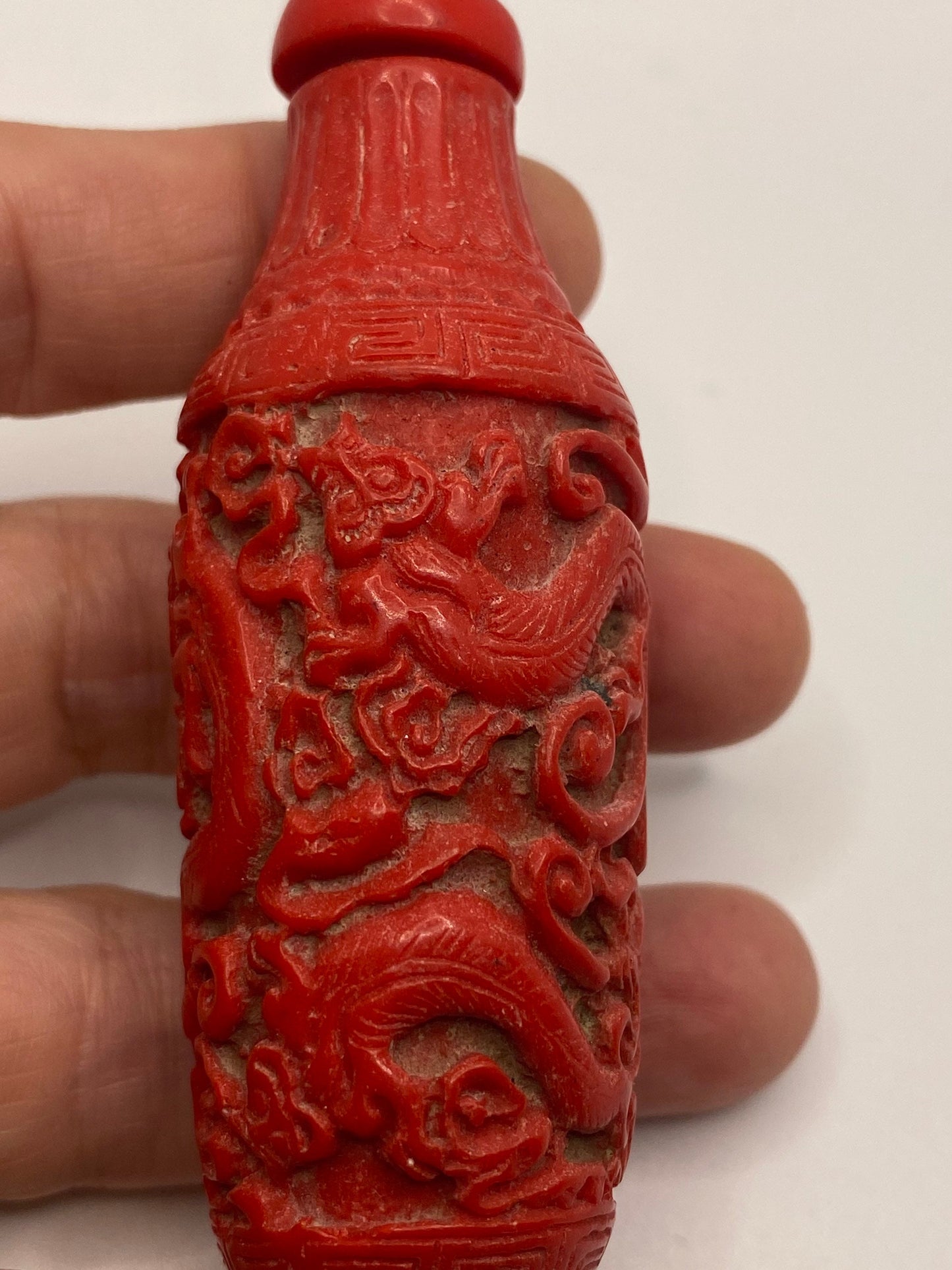 Vintage Dragon Bottle Snuff Perfume Flask Cinnabar Resin