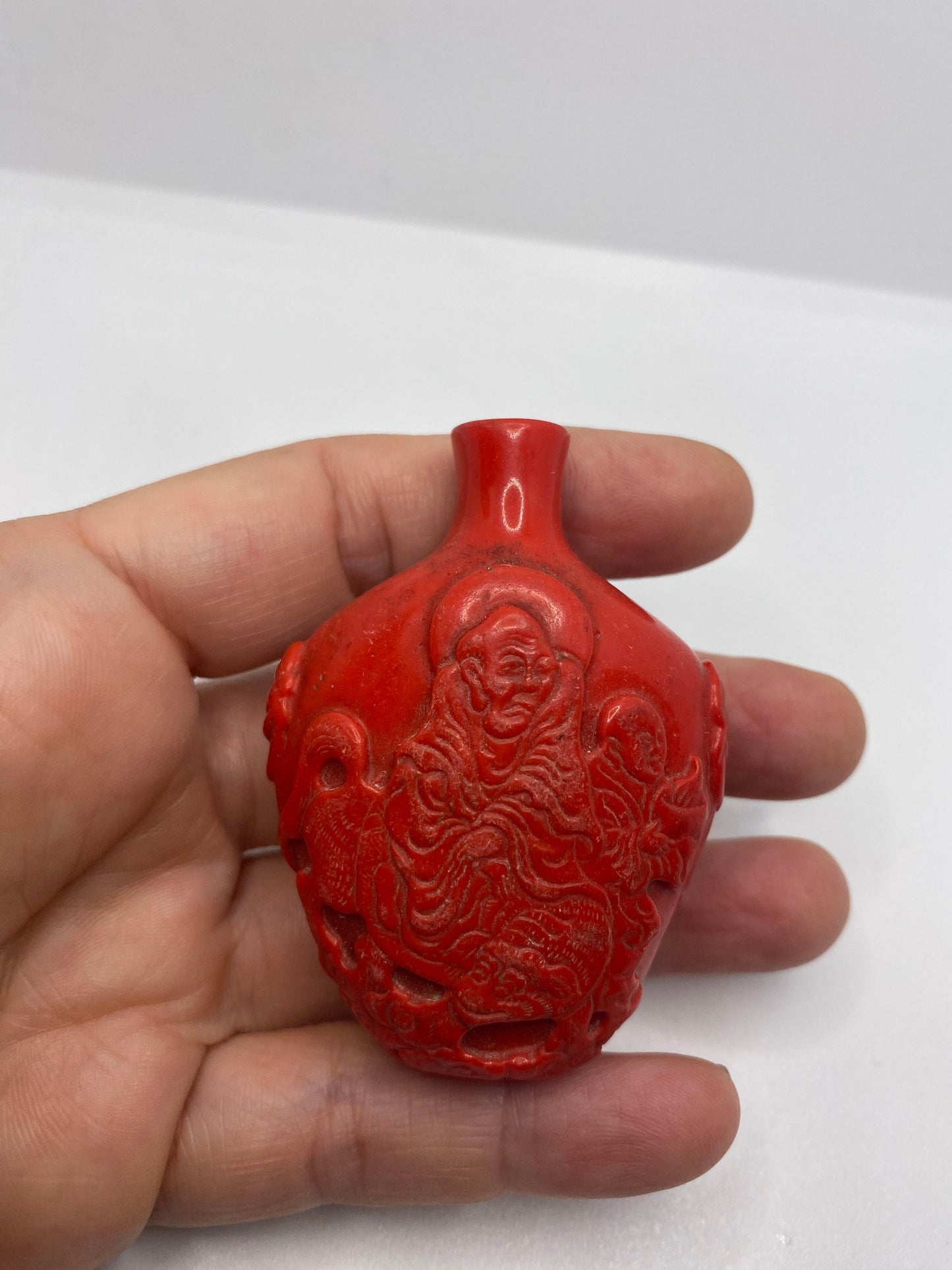 Vintage Dragon Bottle Snuff Perfume Flask Cinnabar Resin