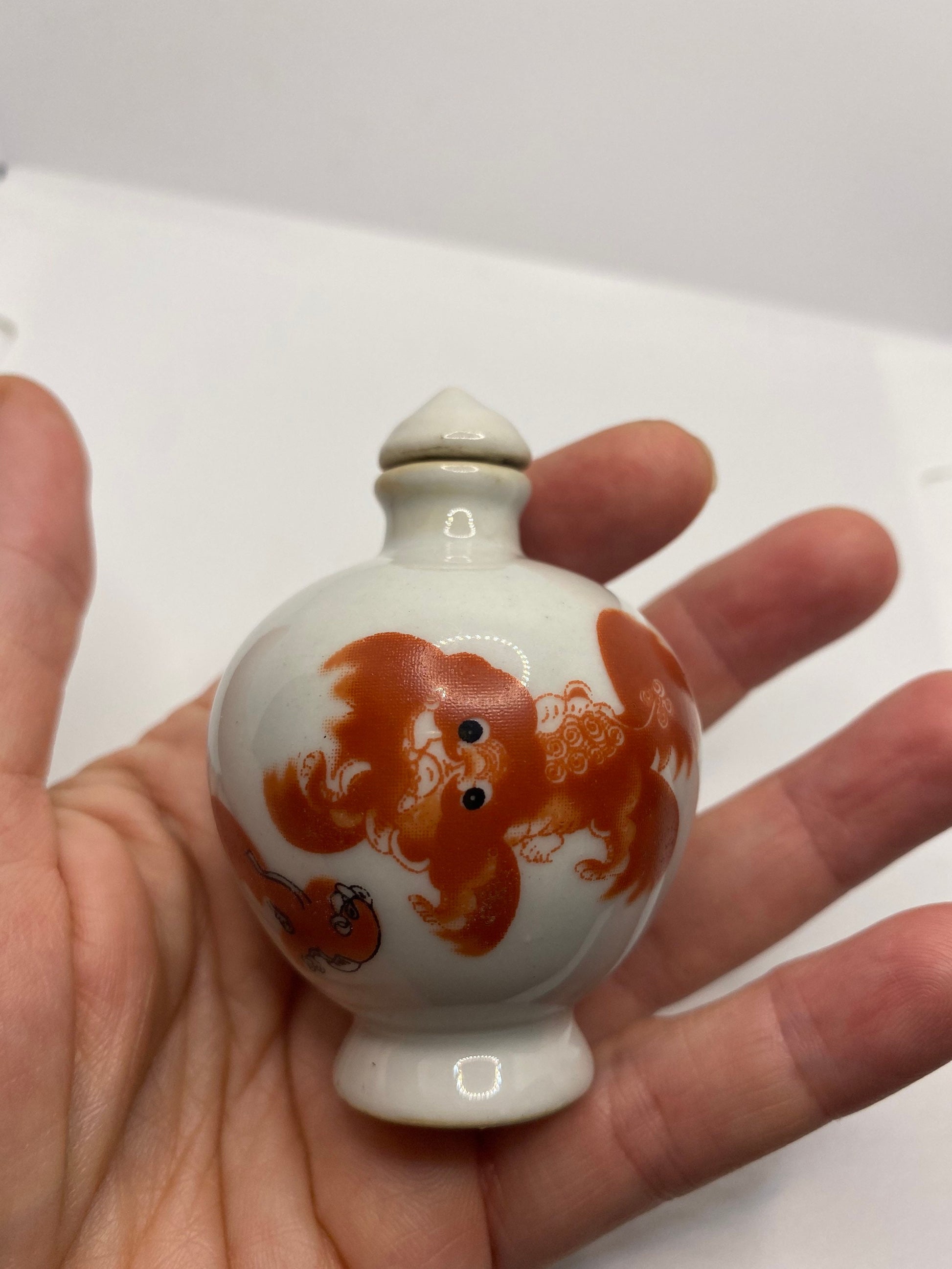 Vintage Dragon Bottle Snuff Perfume Flask Hand Painted Porcelain