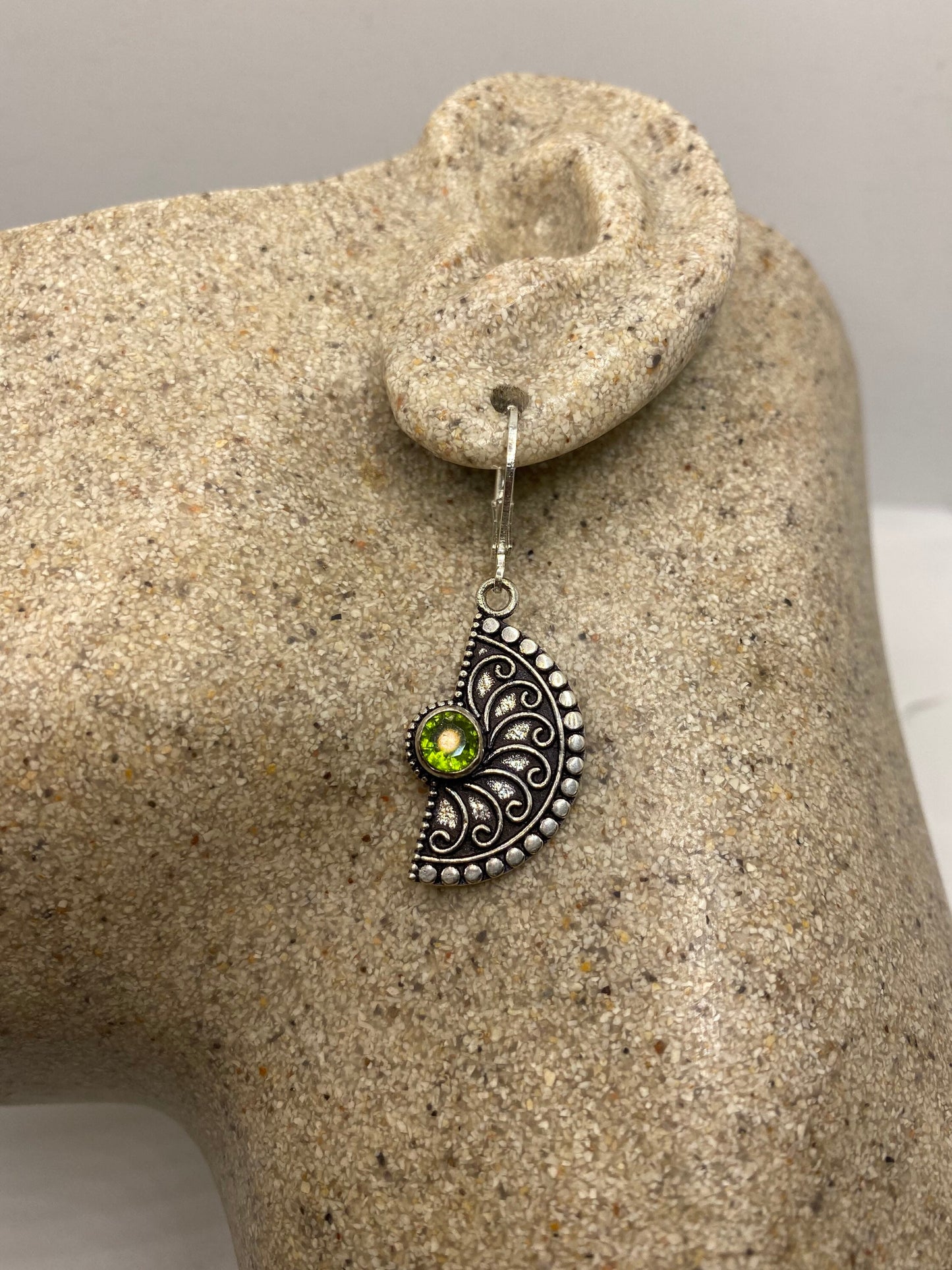 Antique Vintage Green Peridot Silver Dangle Earrings