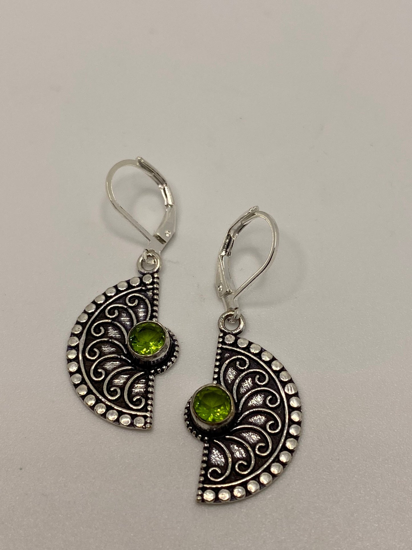 Antique Vintage Green Peridot Silver Dangle Earrings