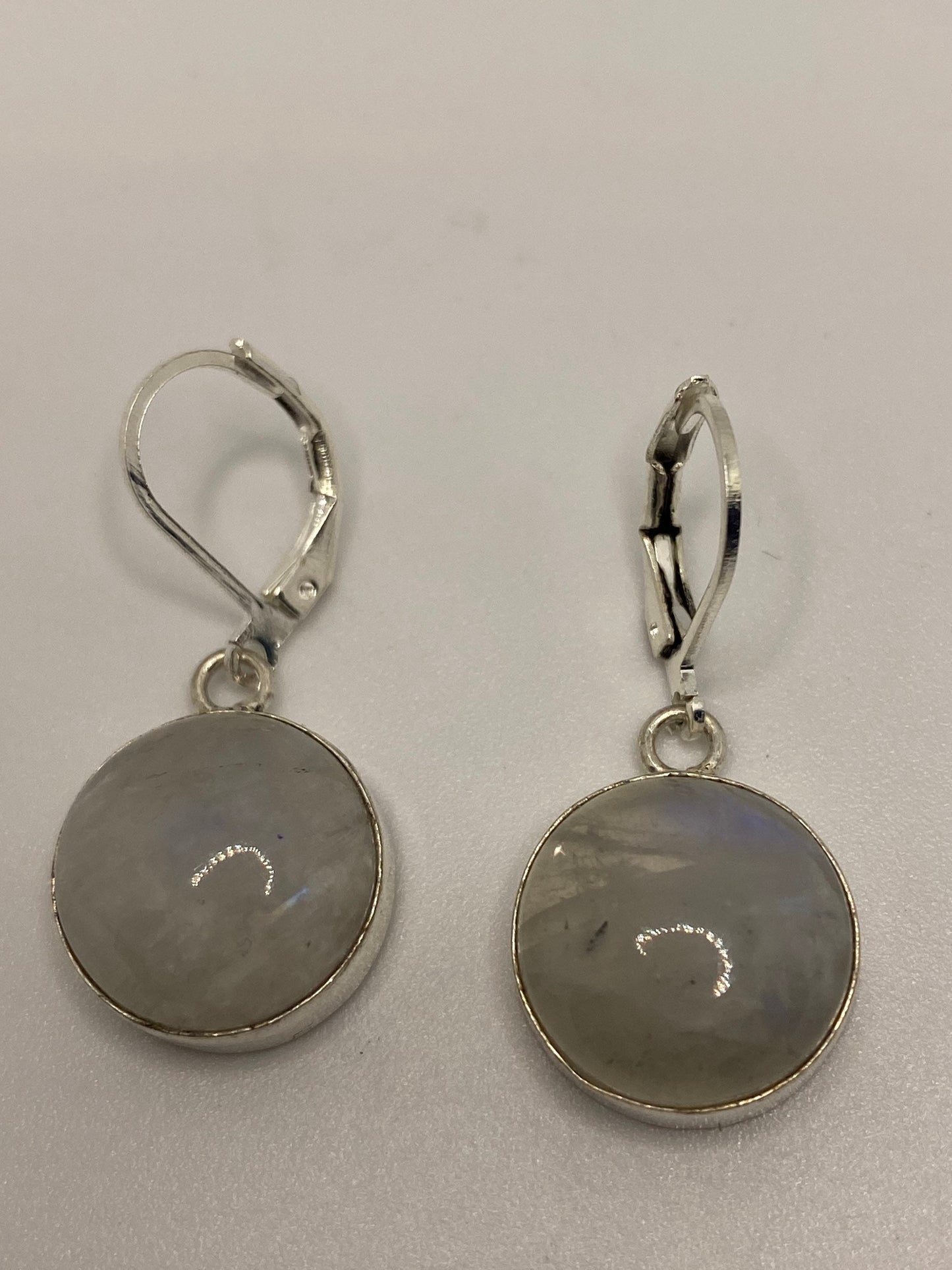 Vintage Rainbow Moonstone Sterling Silver Lever Back Dangle Earrings