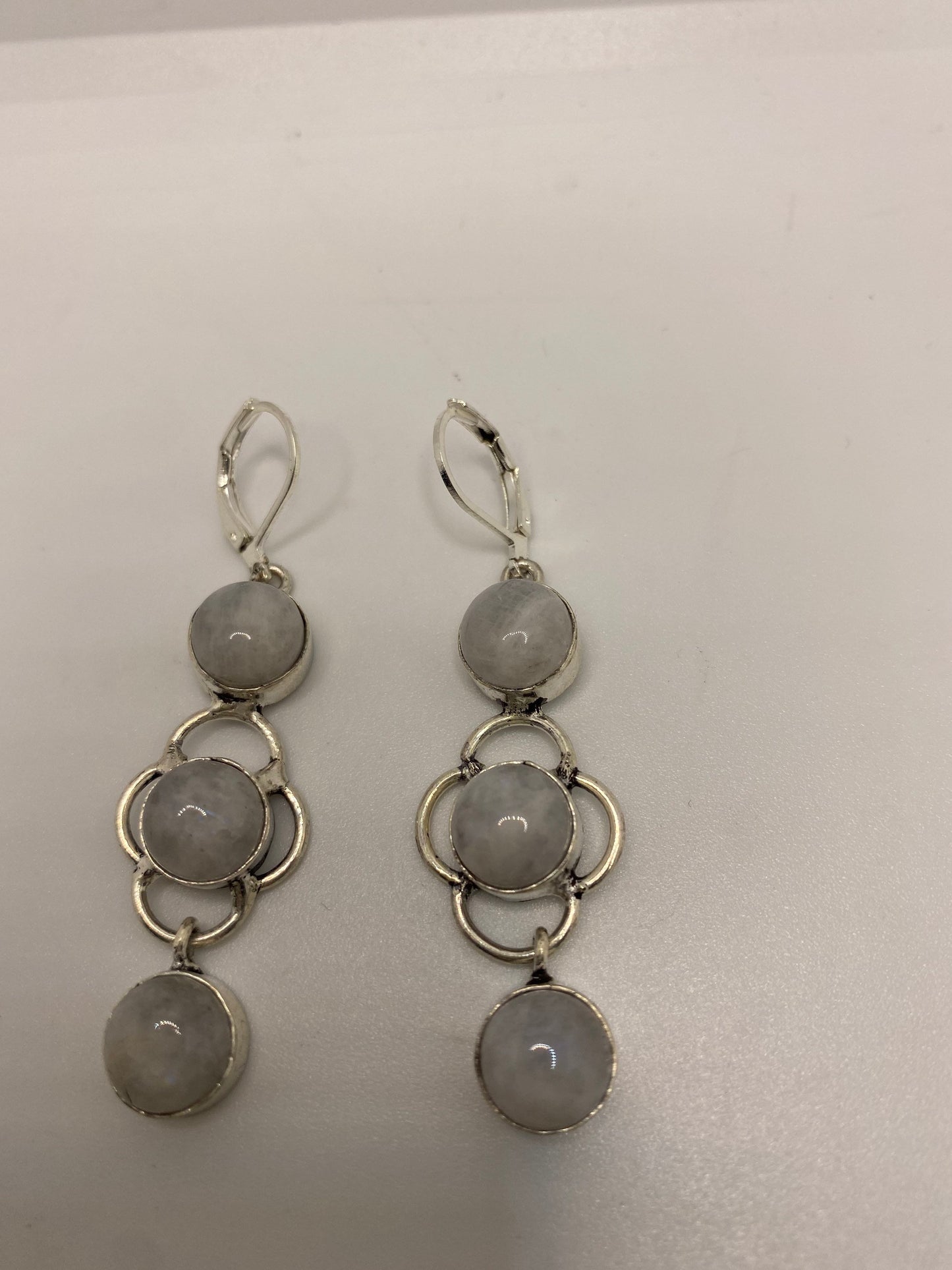 Vintage Rainbow Moonstone Sterling Silver Lever Back Dangle Earrings