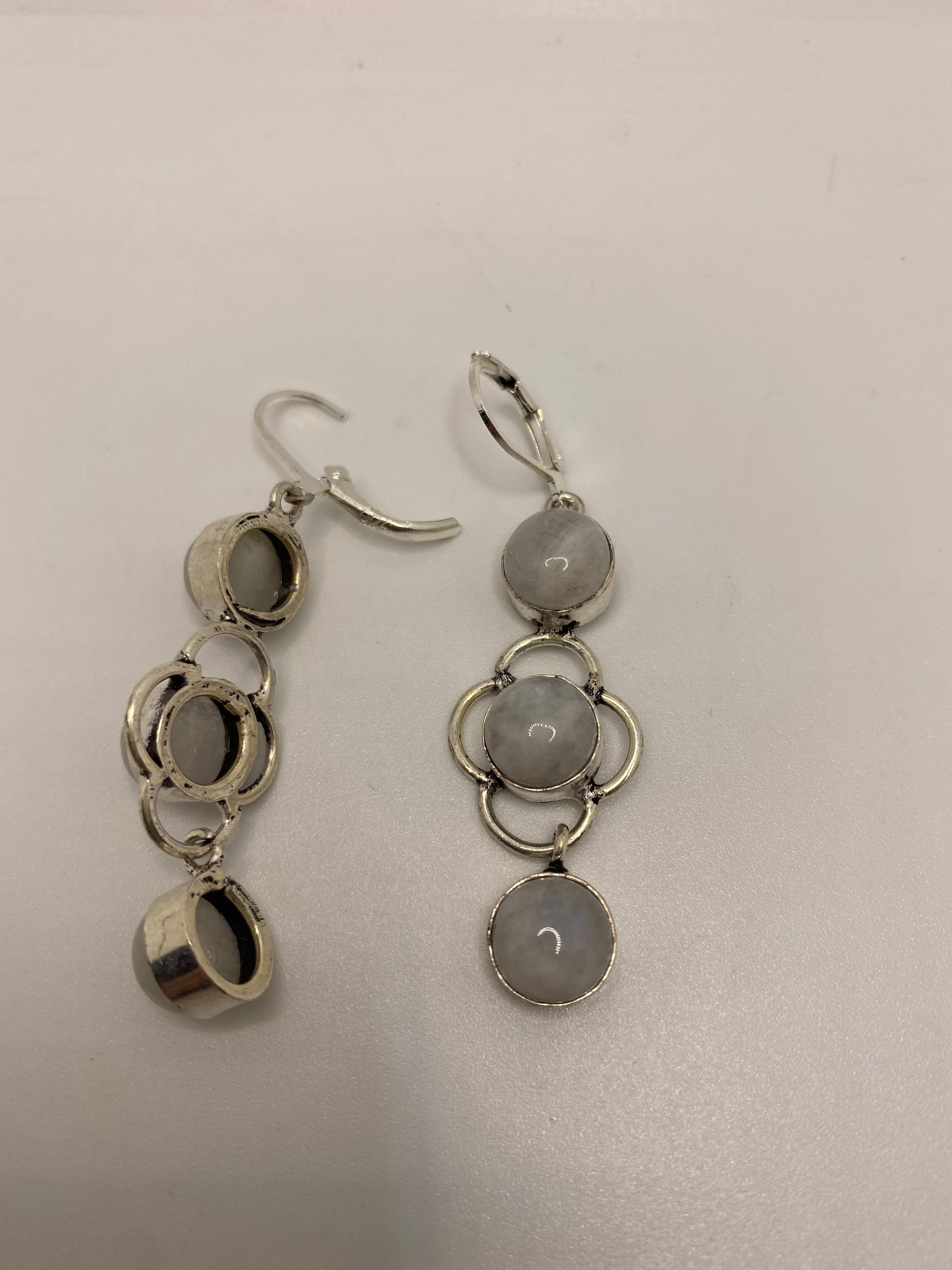 Vintage Rainbow Moonstone Sterling Silver Lever Back Dangle Earrings